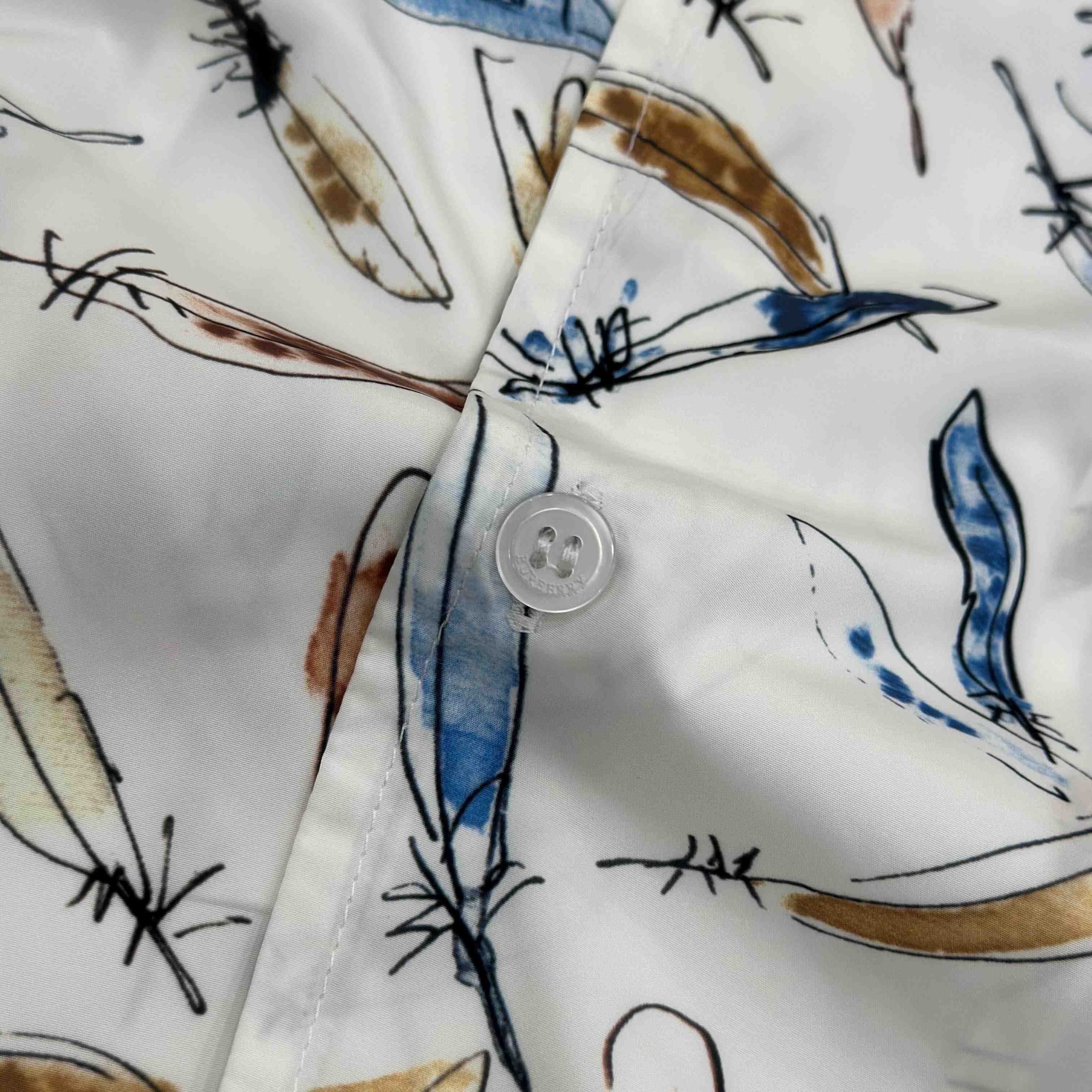 Burberry Relaxed Fit Feather Print Cotton Shirt - DesignerGu