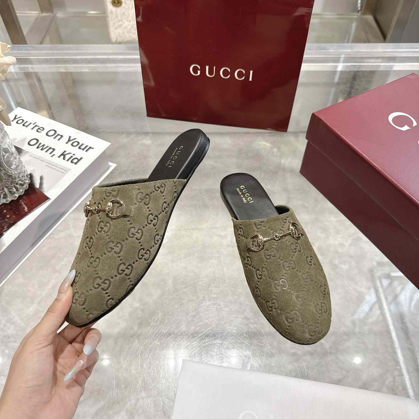Gucci   Lucy Logo Suede Mule Loafers - DesignerGu