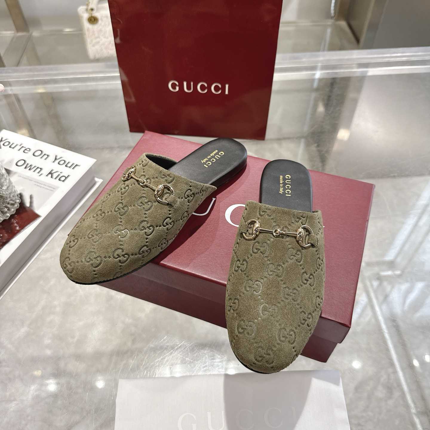 Gucci   Lucy Logo Suede Mule Loafers - DesignerGu