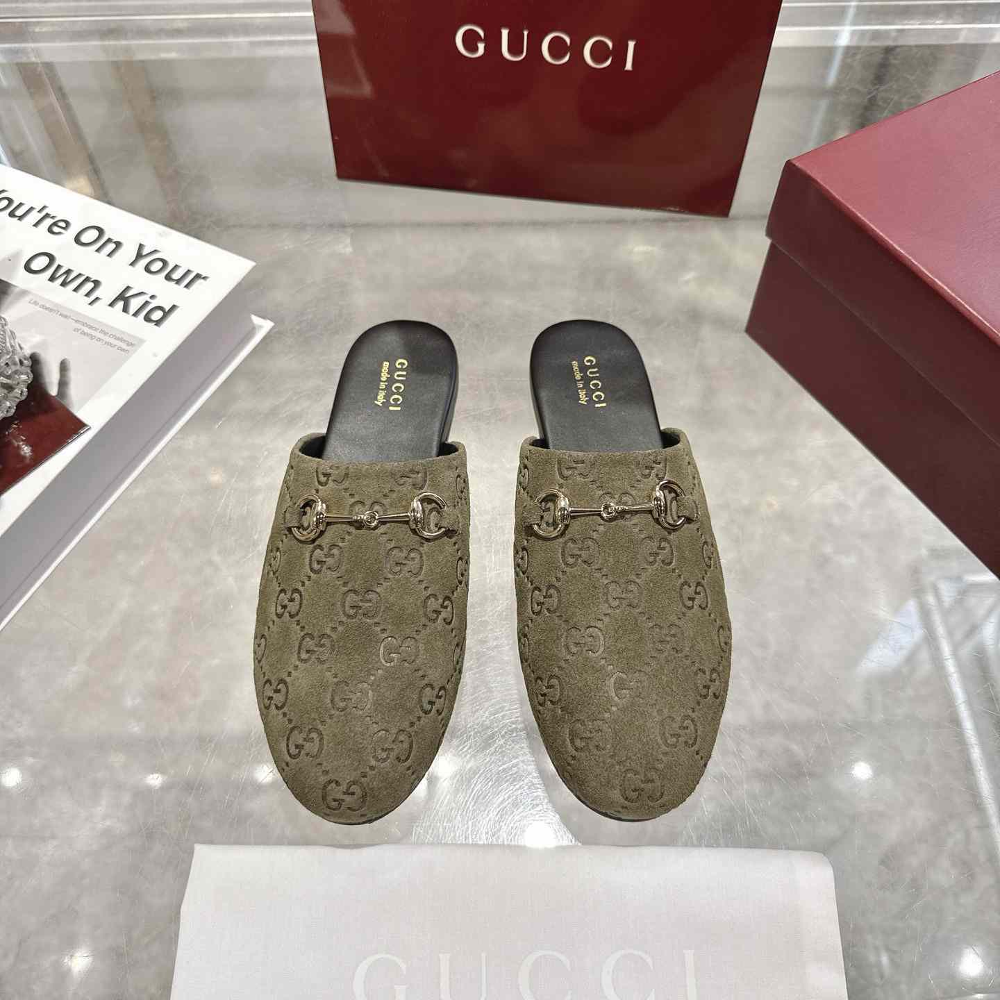 Gucci   Lucy Logo Suede Mule Loafers - DesignerGu