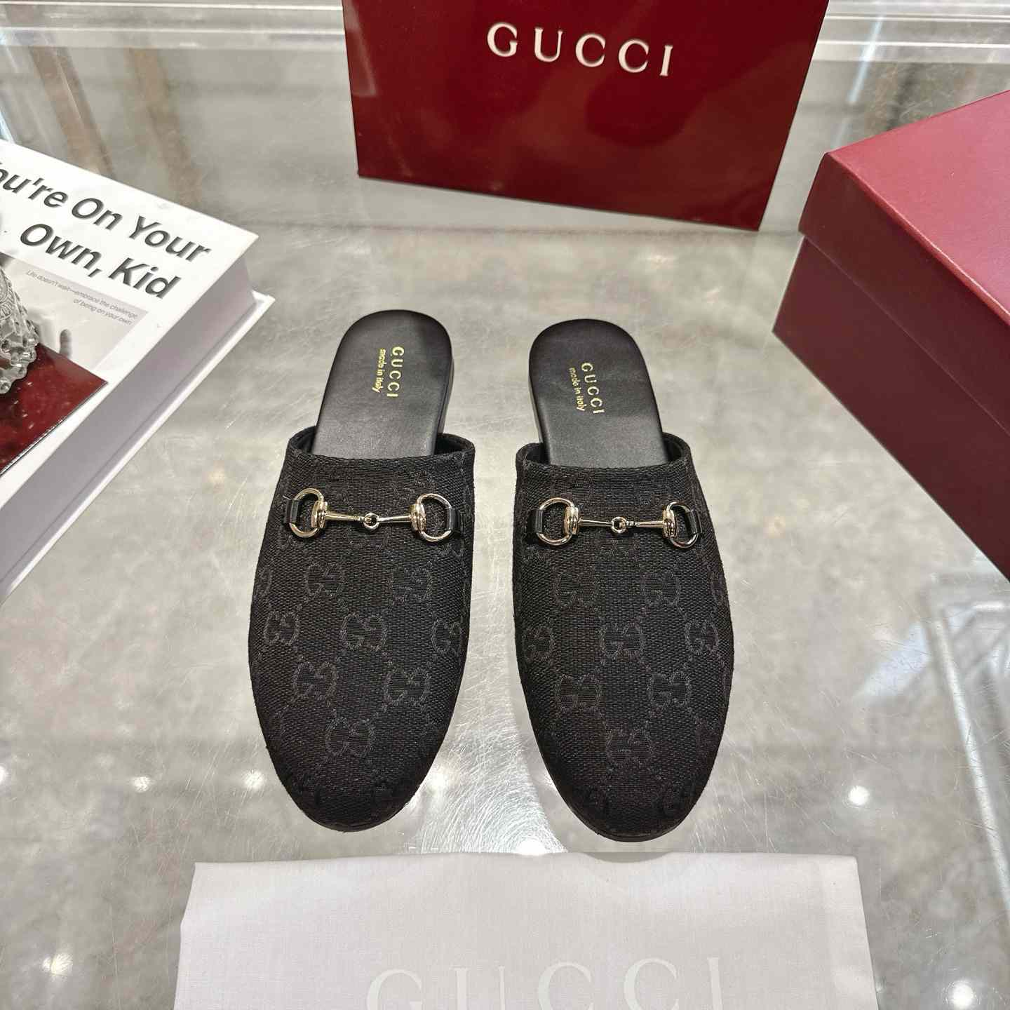 Gucci   Lucy Logo Suede Mule Loafers - DesignerGu