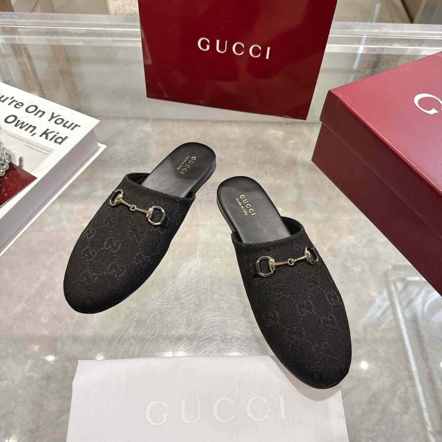 Gucci   Lucy Logo Suede Mule Loafers - DesignerGu