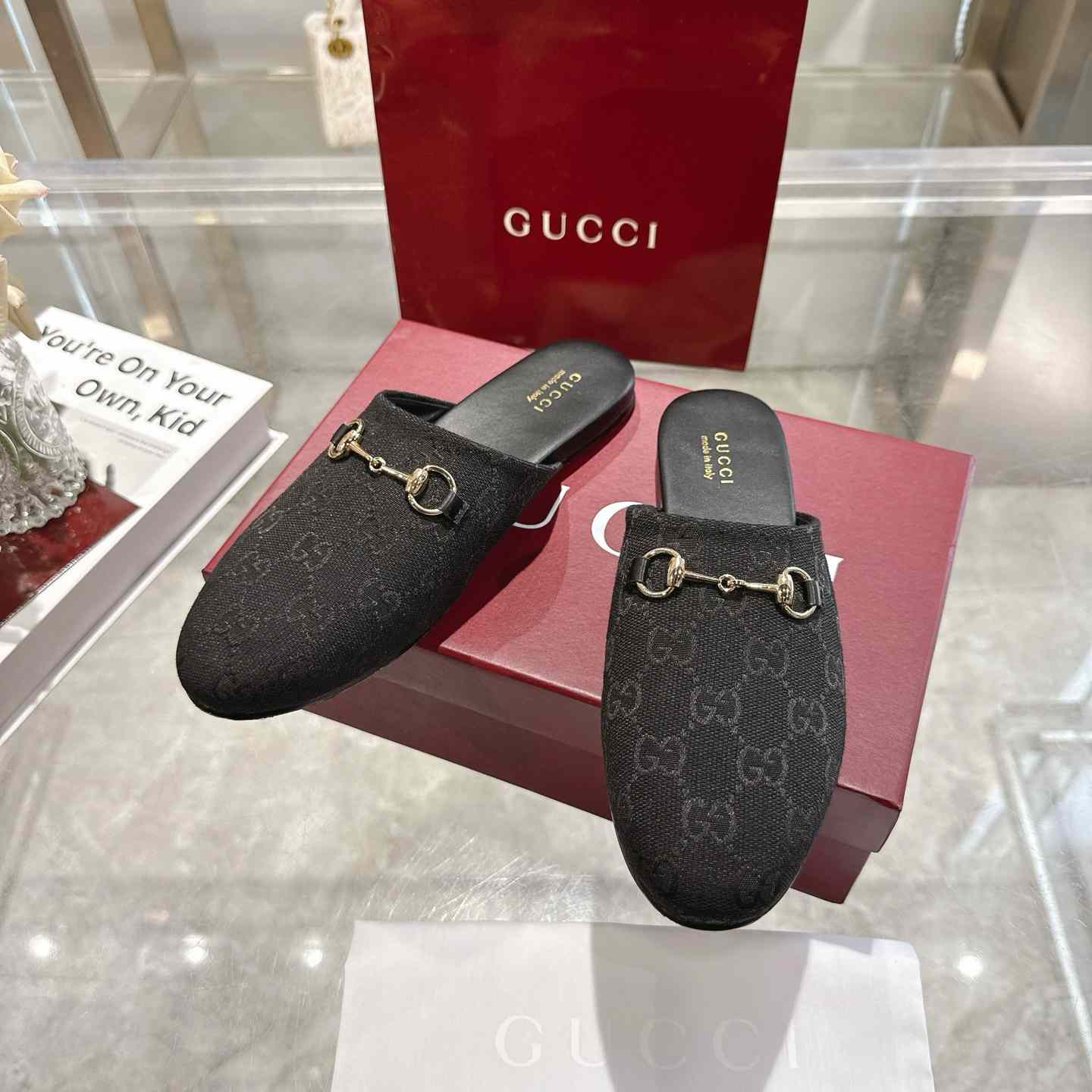 Gucci   Lucy Logo Suede Mule Loafers - DesignerGu
