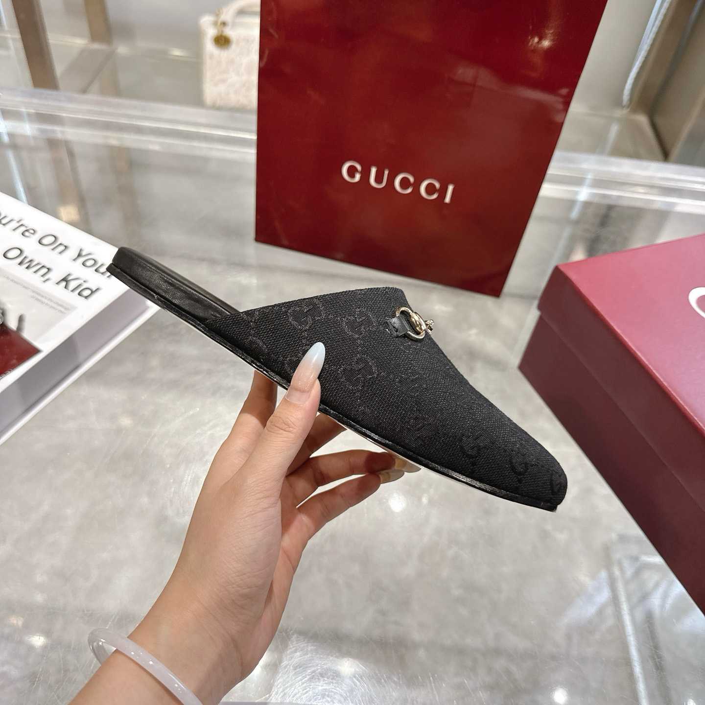 Gucci   Lucy Logo Suede Mule Loafers - DesignerGu