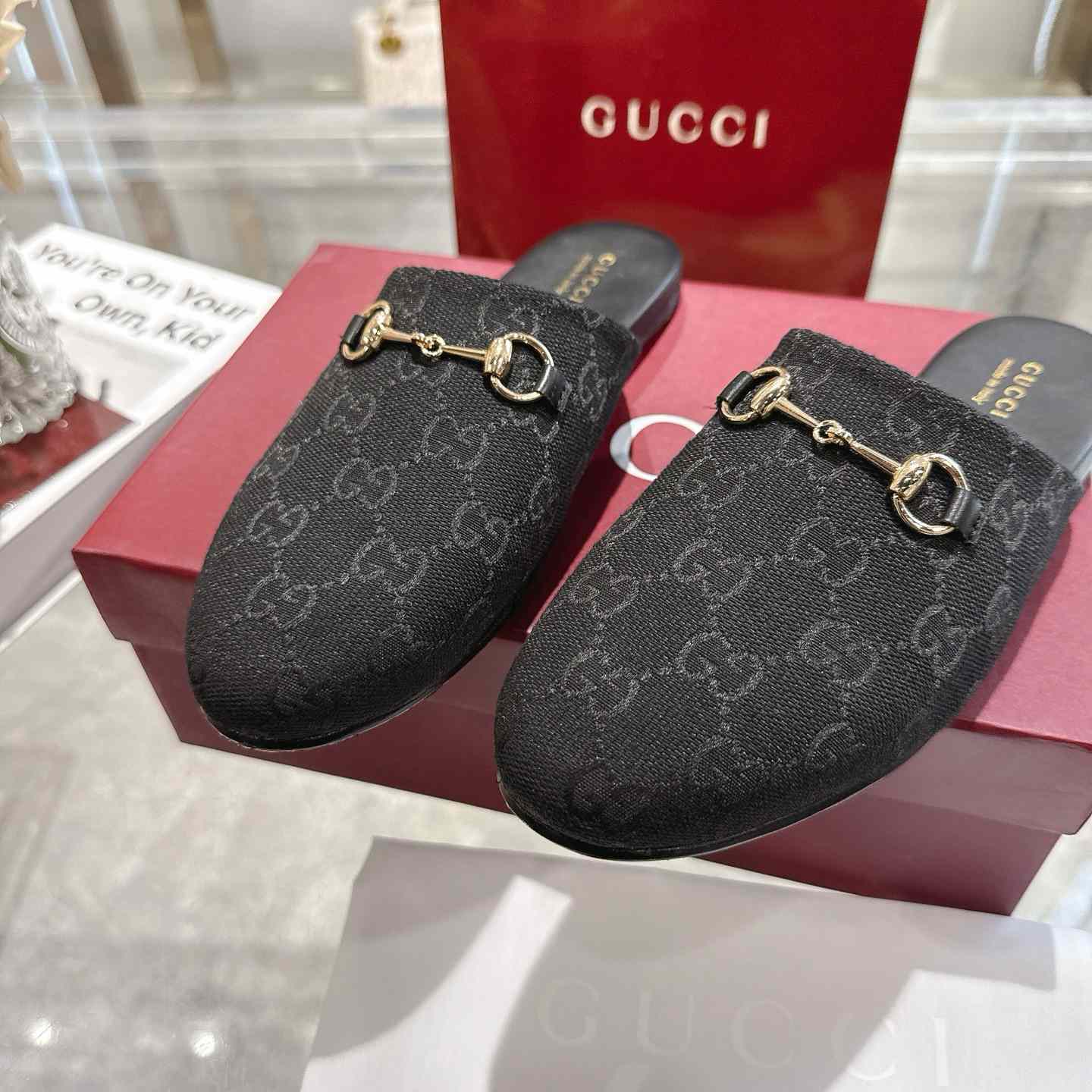 Gucci   Lucy Logo Suede Mule Loafers - DesignerGu