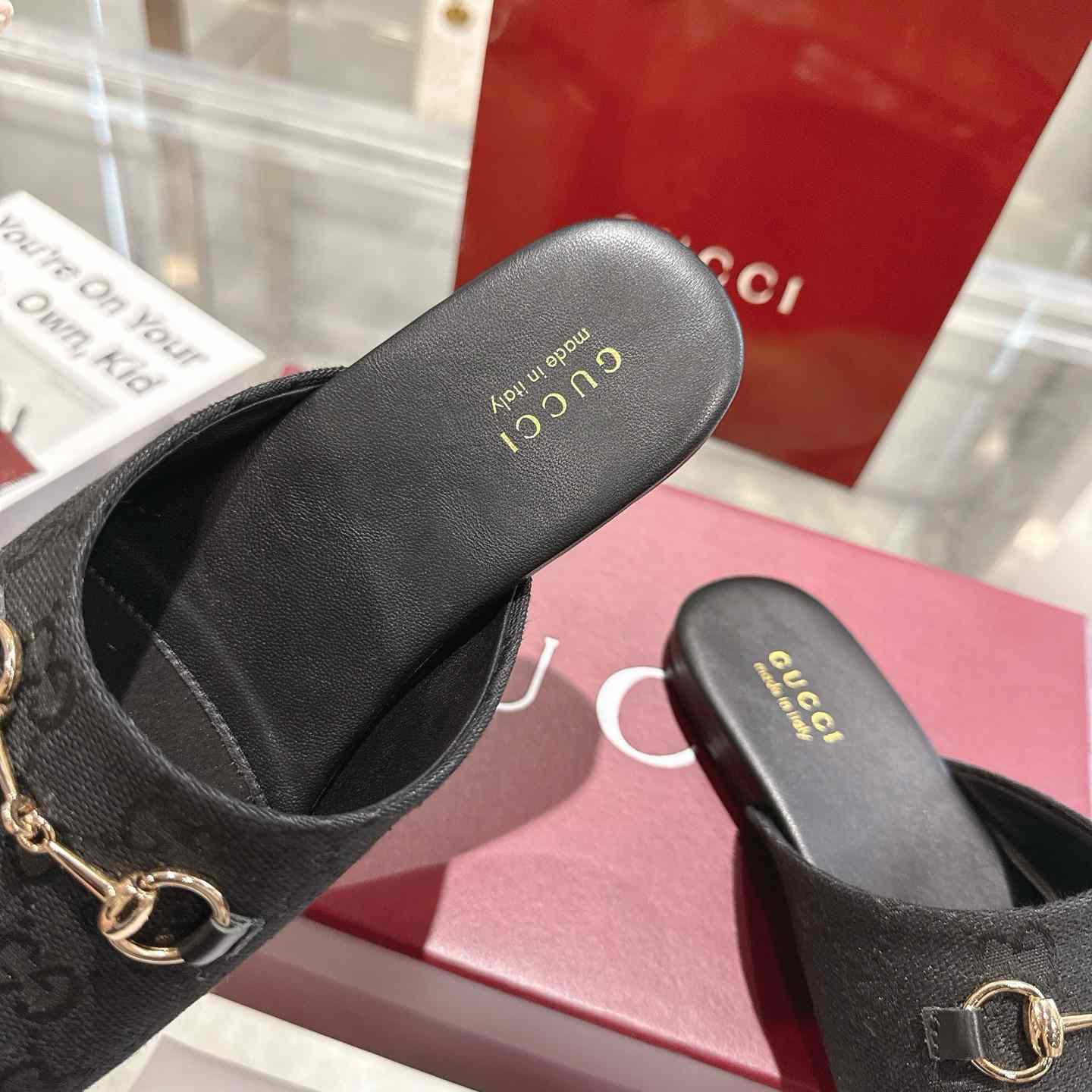 Gucci   Lucy Logo Suede Mule Loafers - DesignerGu