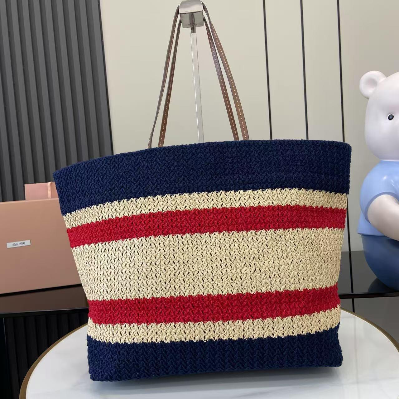 Miu Miu Raffia-Effect Woven ToteBag 5BG228 - DesignerGu