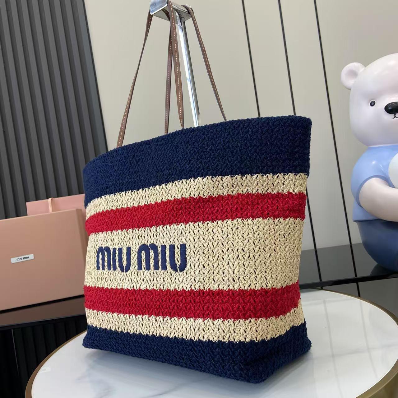 Miu Miu Raffia-Effect Woven ToteBag 5BG228 - DesignerGu