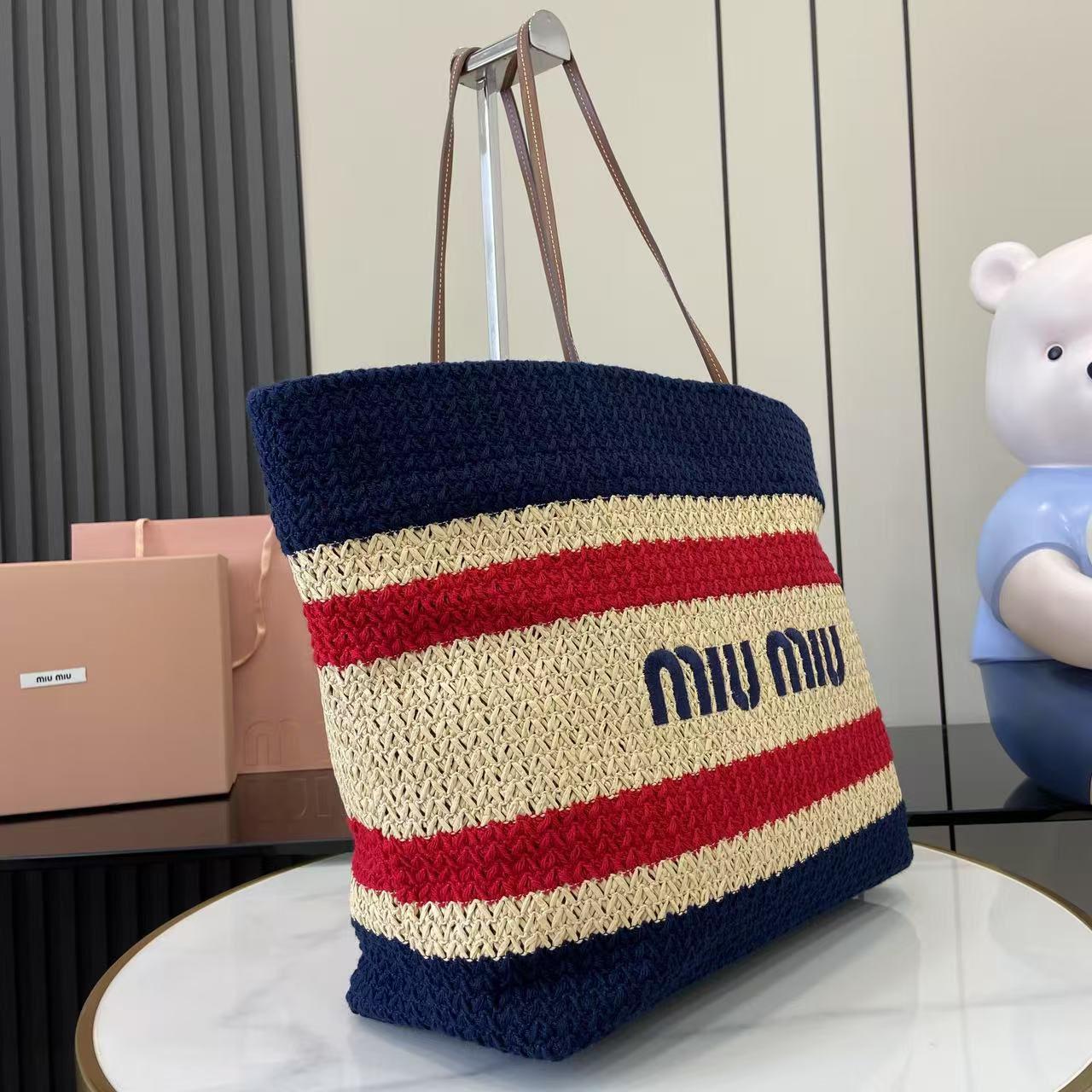 Miu Miu Raffia-Effect Woven ToteBag 5BG228 - DesignerGu