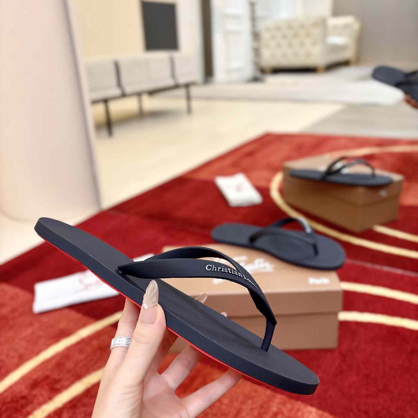 Christian Louboutin Logo Embossed Rubber Flip Flop - DesignerGu