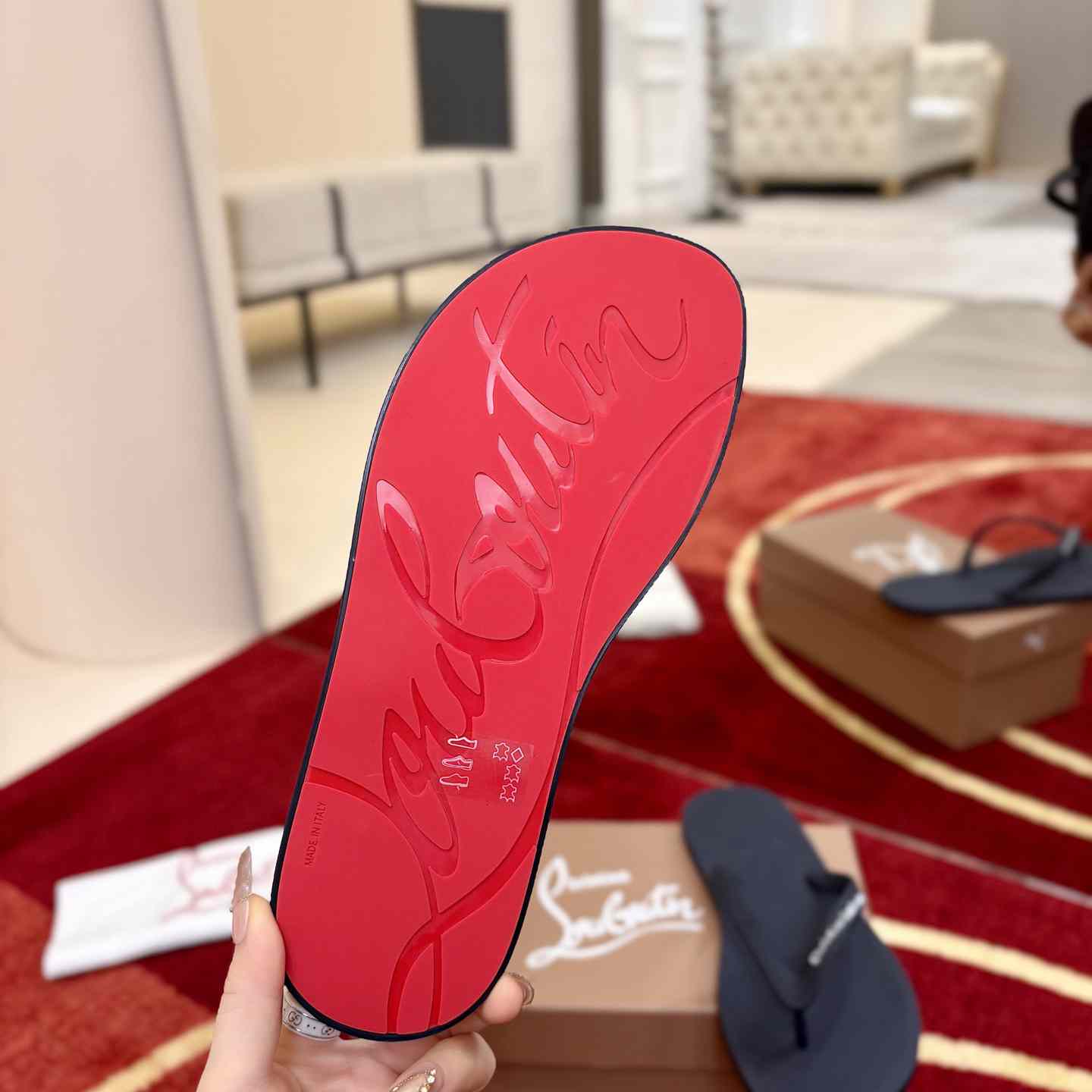 Christian Louboutin Logo Embossed Rubber Flip Flop - DesignerGu