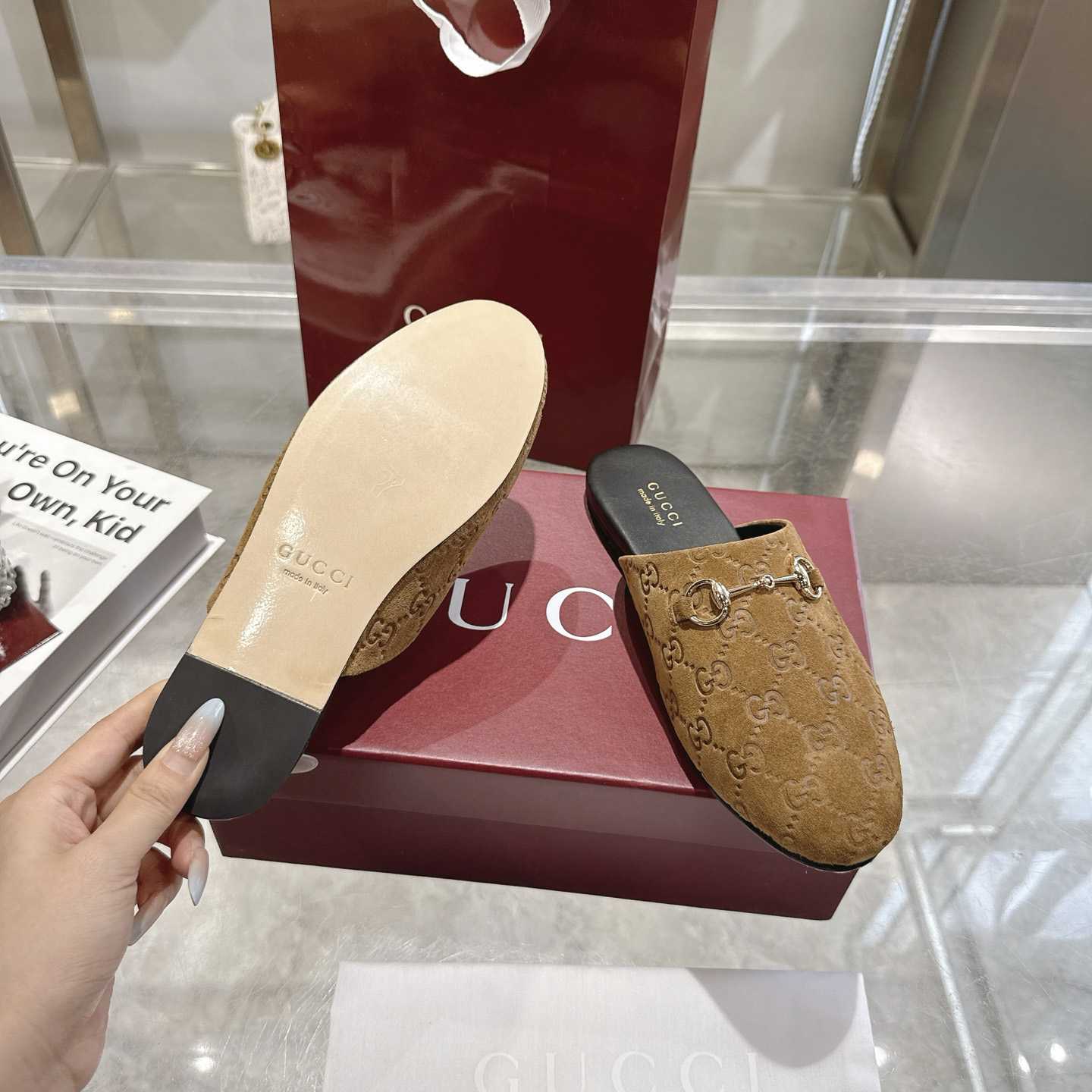 Gucci   Lucy Logo Suede Mule Loafers - DesignerGu