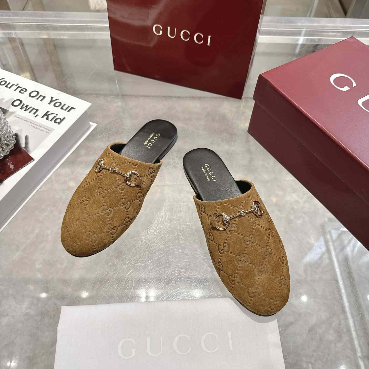 Gucci   Lucy Logo Suede Mule Loafers - DesignerGu