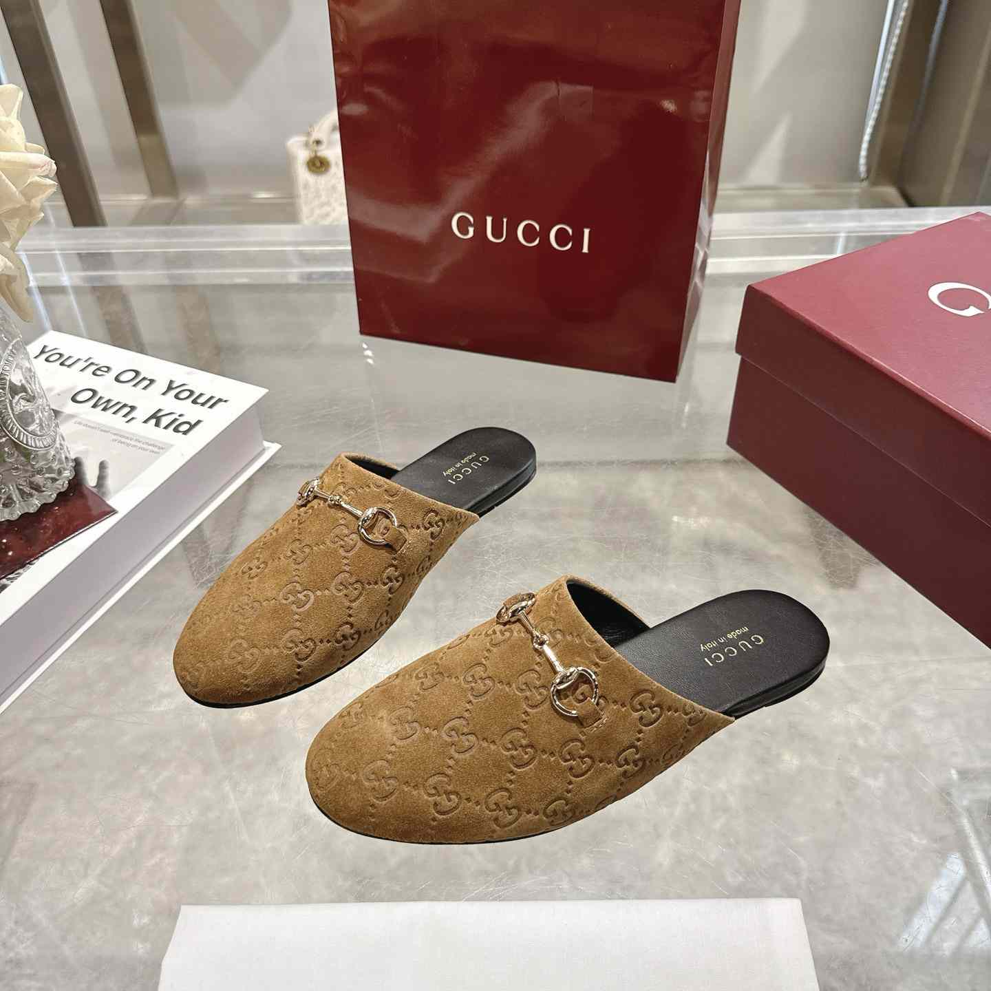 Gucci   Lucy Logo Suede Mule Loafers - DesignerGu