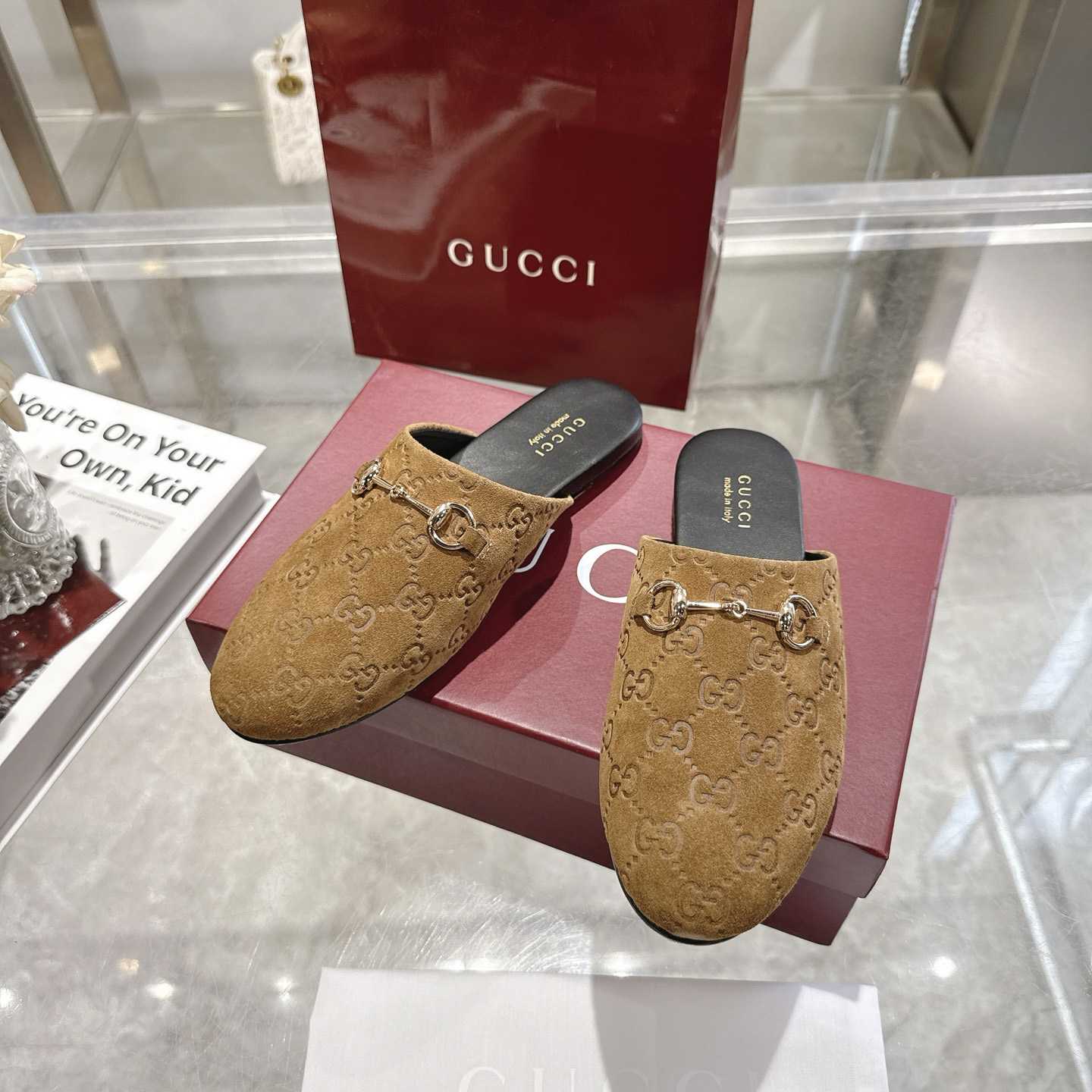 Gucci   Lucy Logo Suede Mule Loafers - DesignerGu
