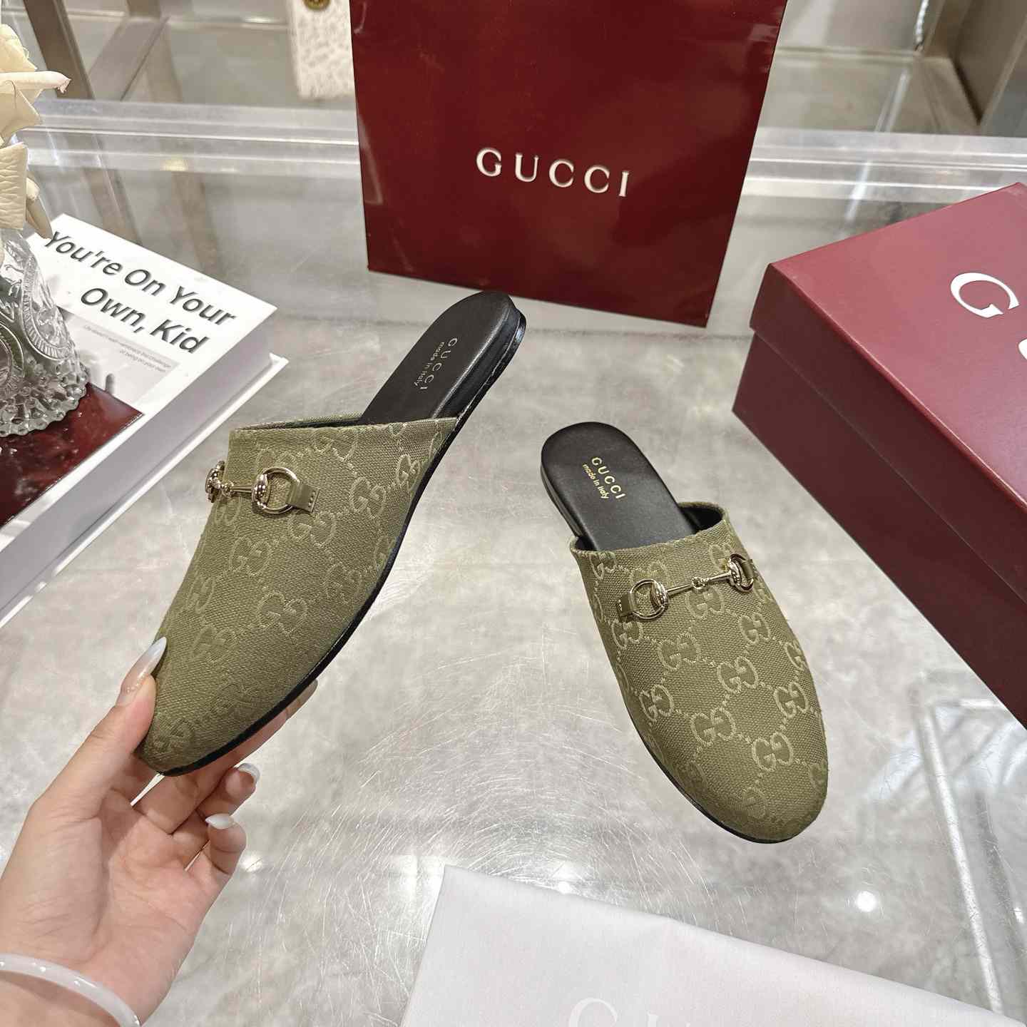 Gucci   Lucy Logo Suede Mule Loafers - DesignerGu
