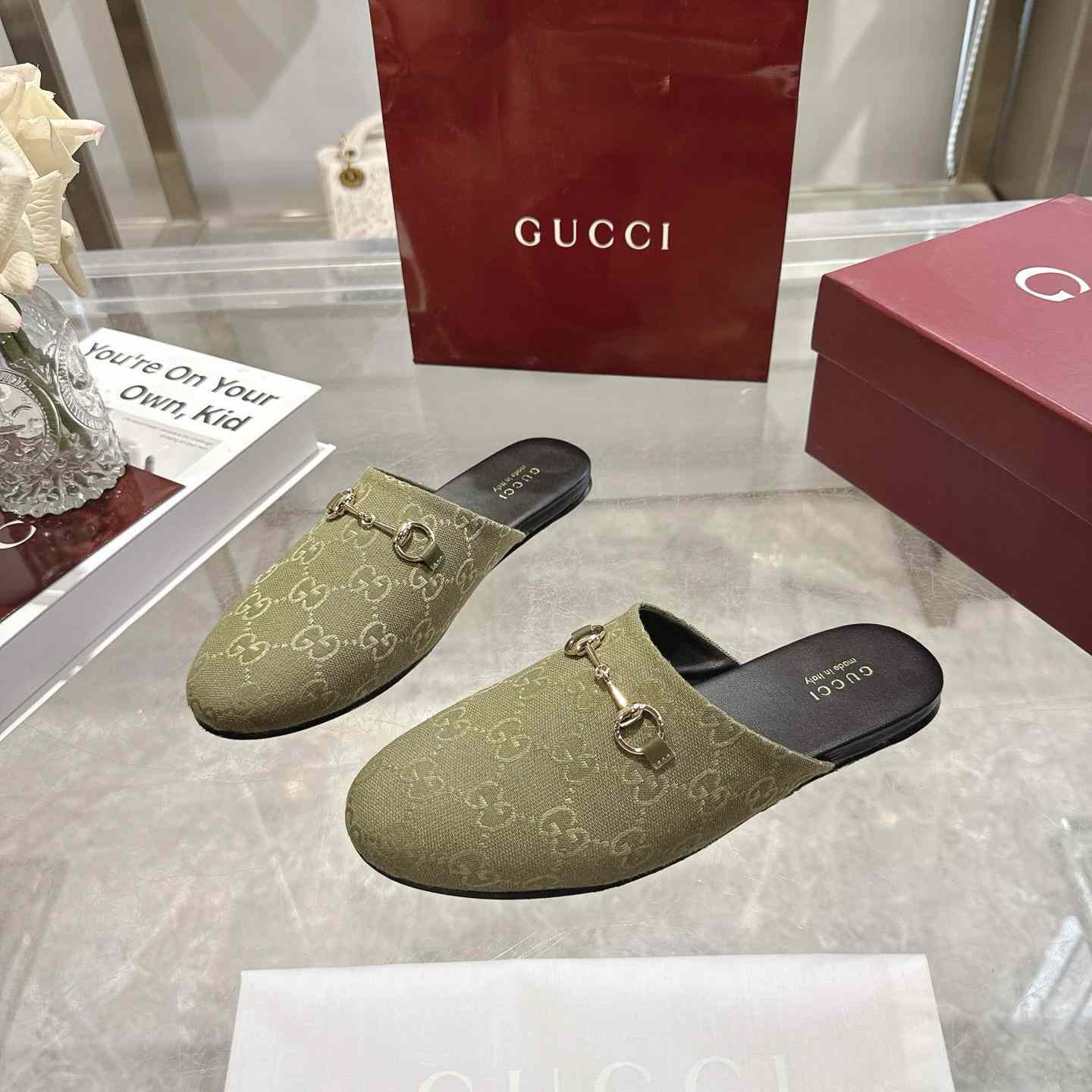 Gucci   Lucy Logo Suede Mule Loafers - DesignerGu
