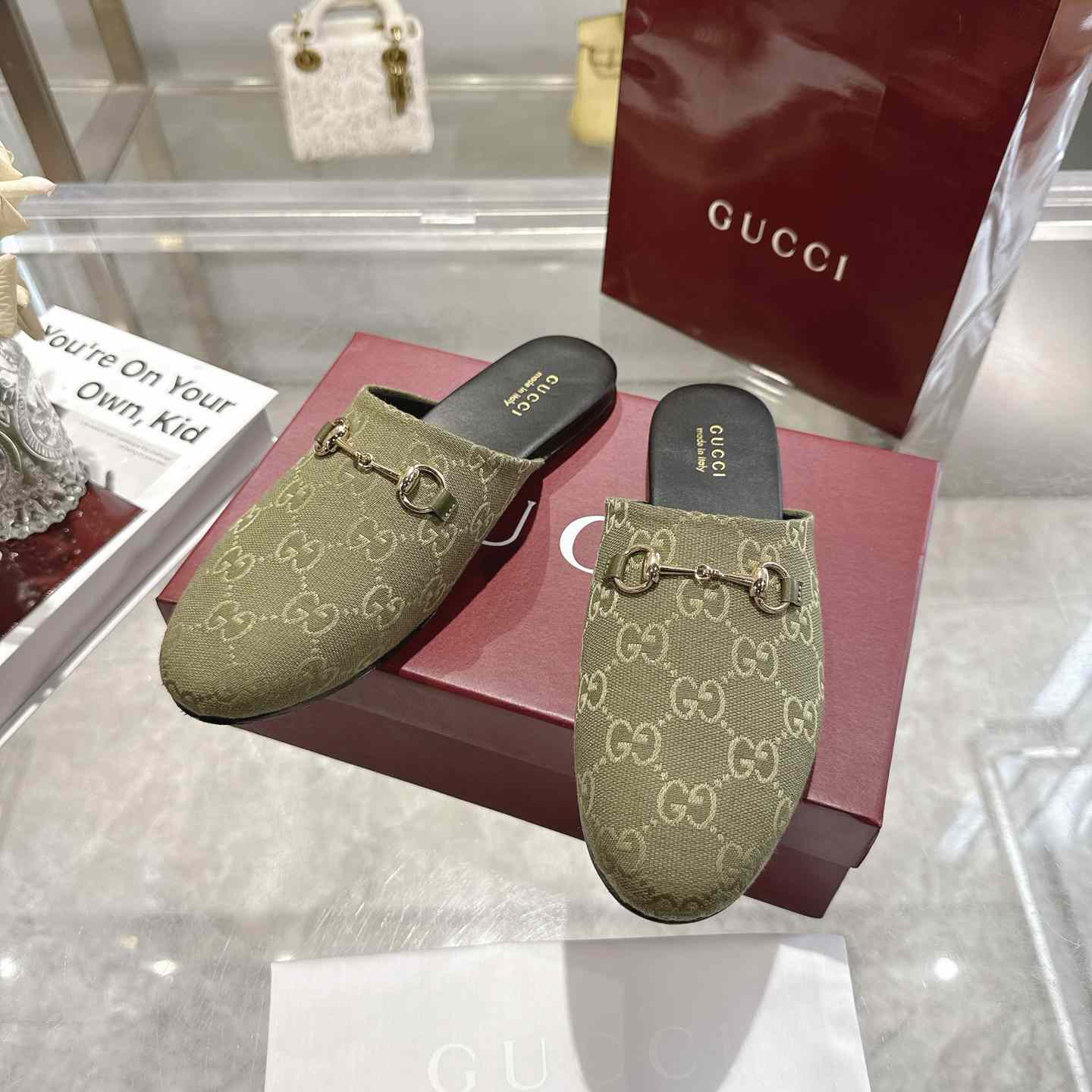 Gucci   Lucy Logo Suede Mule Loafers - DesignerGu
