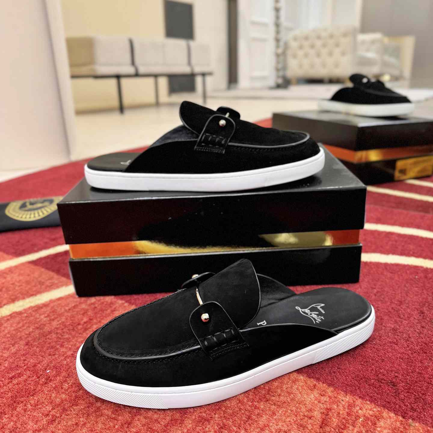 Christian Louboutin Chanme Donna Leather Boat Shoe Mules - DesignerGu