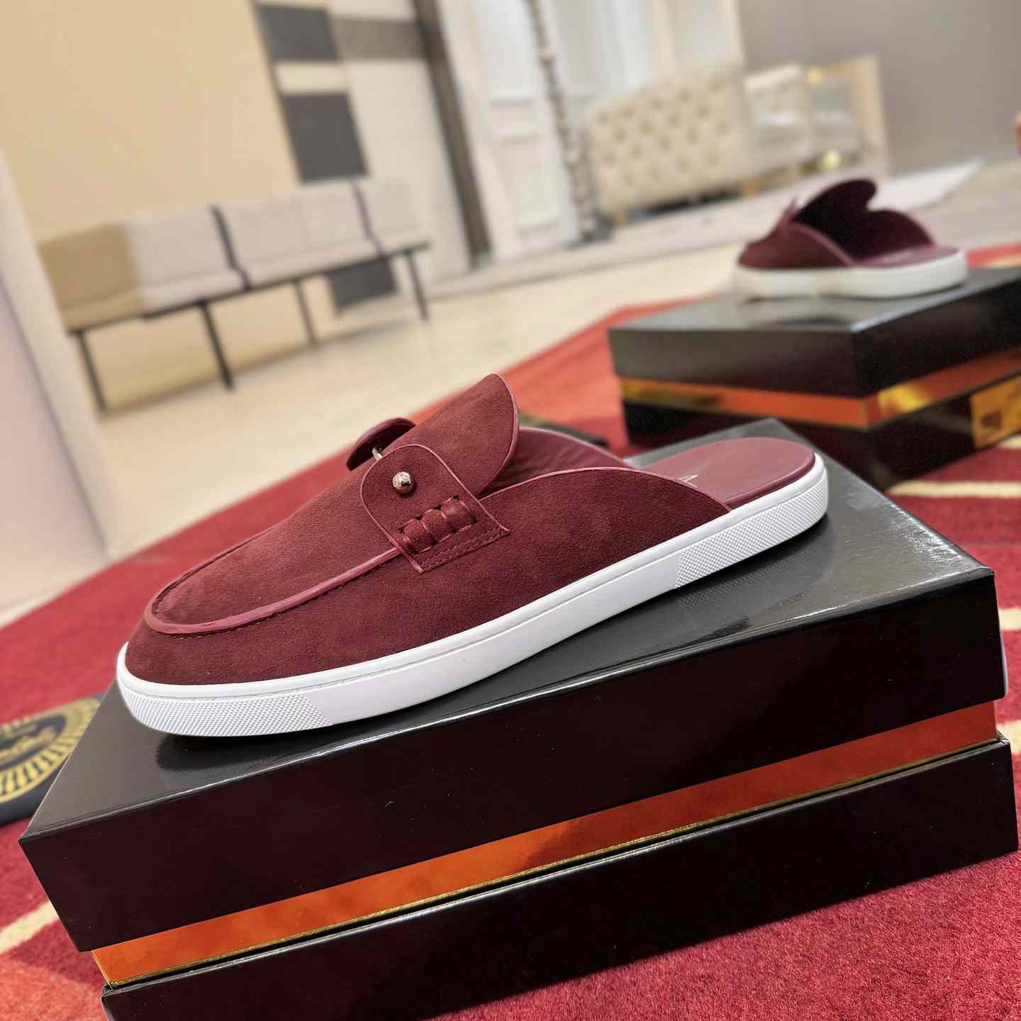 Christian Louboutin Chanme Donna Leather Boat Shoe Mules - DesignerGu