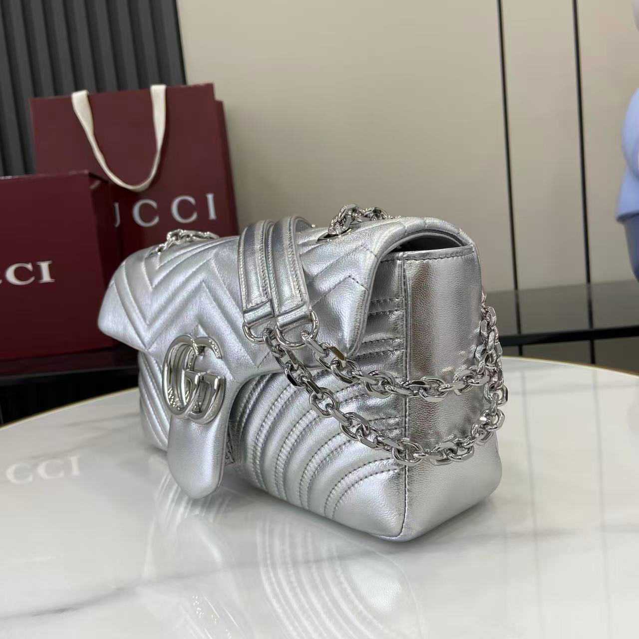 Gucci GG Marmont Small Shoulder Bag In Leather - DesignerGu