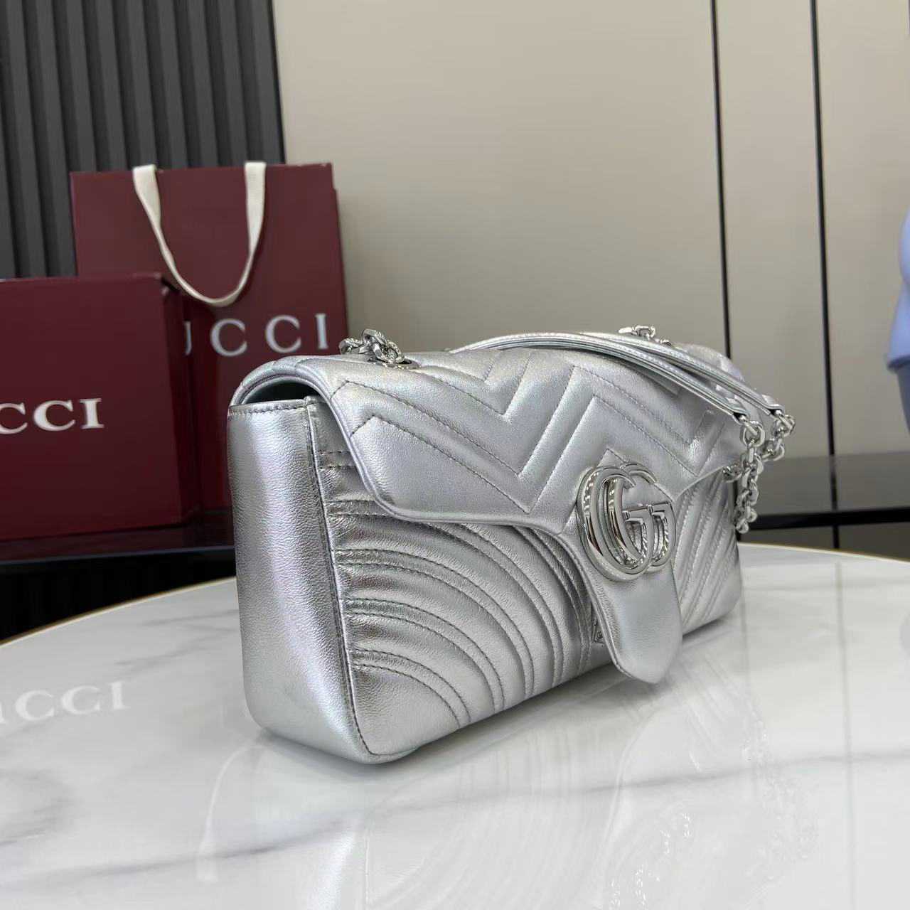 Gucci GG Marmont Small Shoulder Bag In Leather - DesignerGu