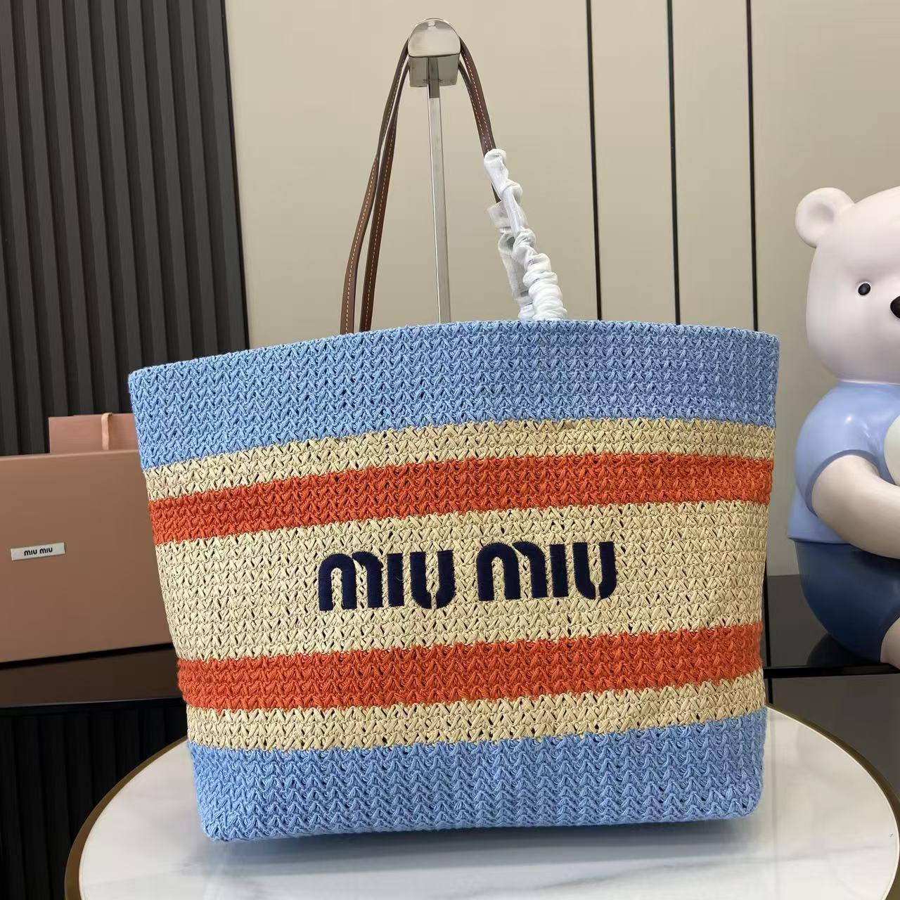 Miu Miu Raffia-Effect Woven ToteBag 5BG228 - DesignerGu