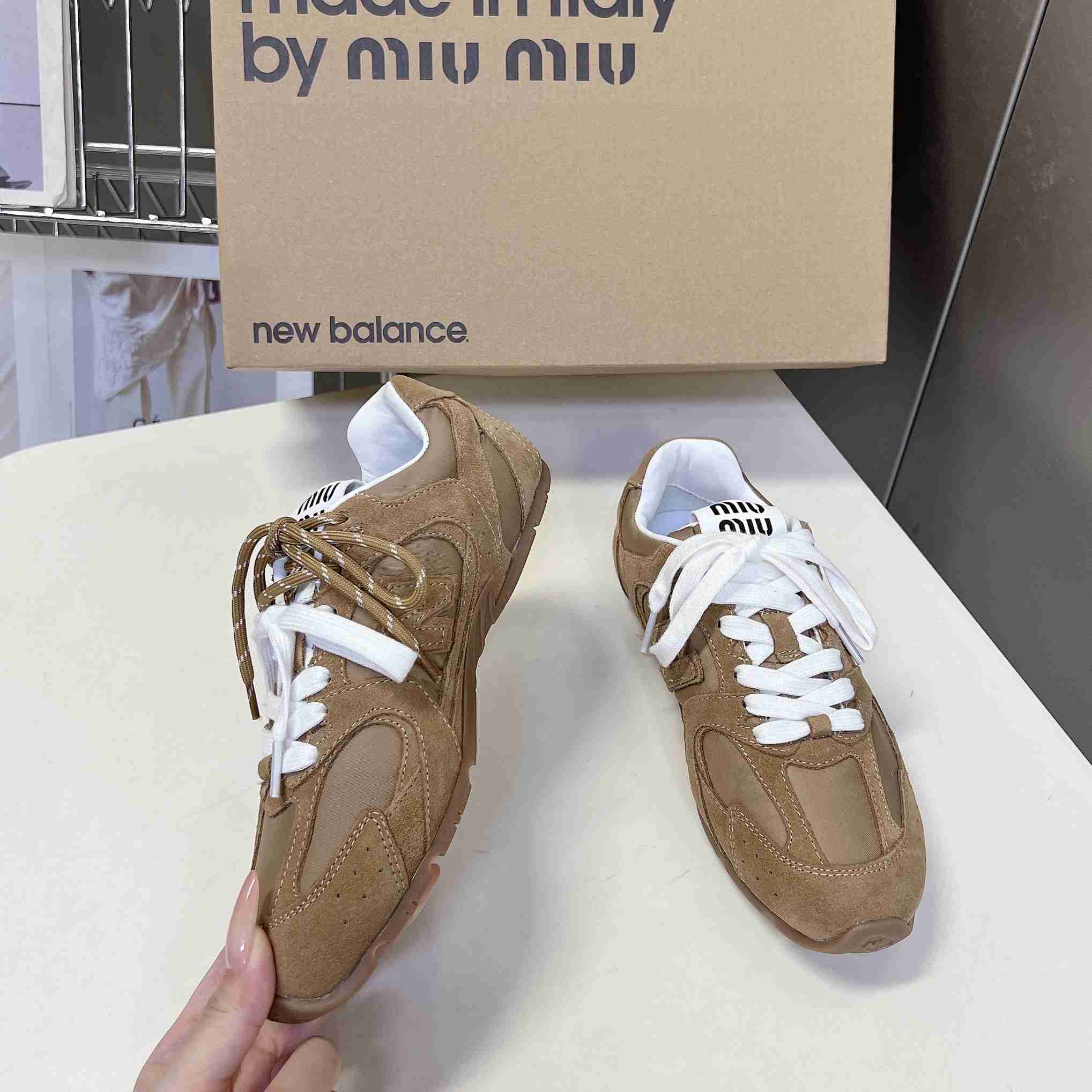 New Balance X Miu Miu 530 SL Technical Fabric And Suede Sneakers - DesignerGu