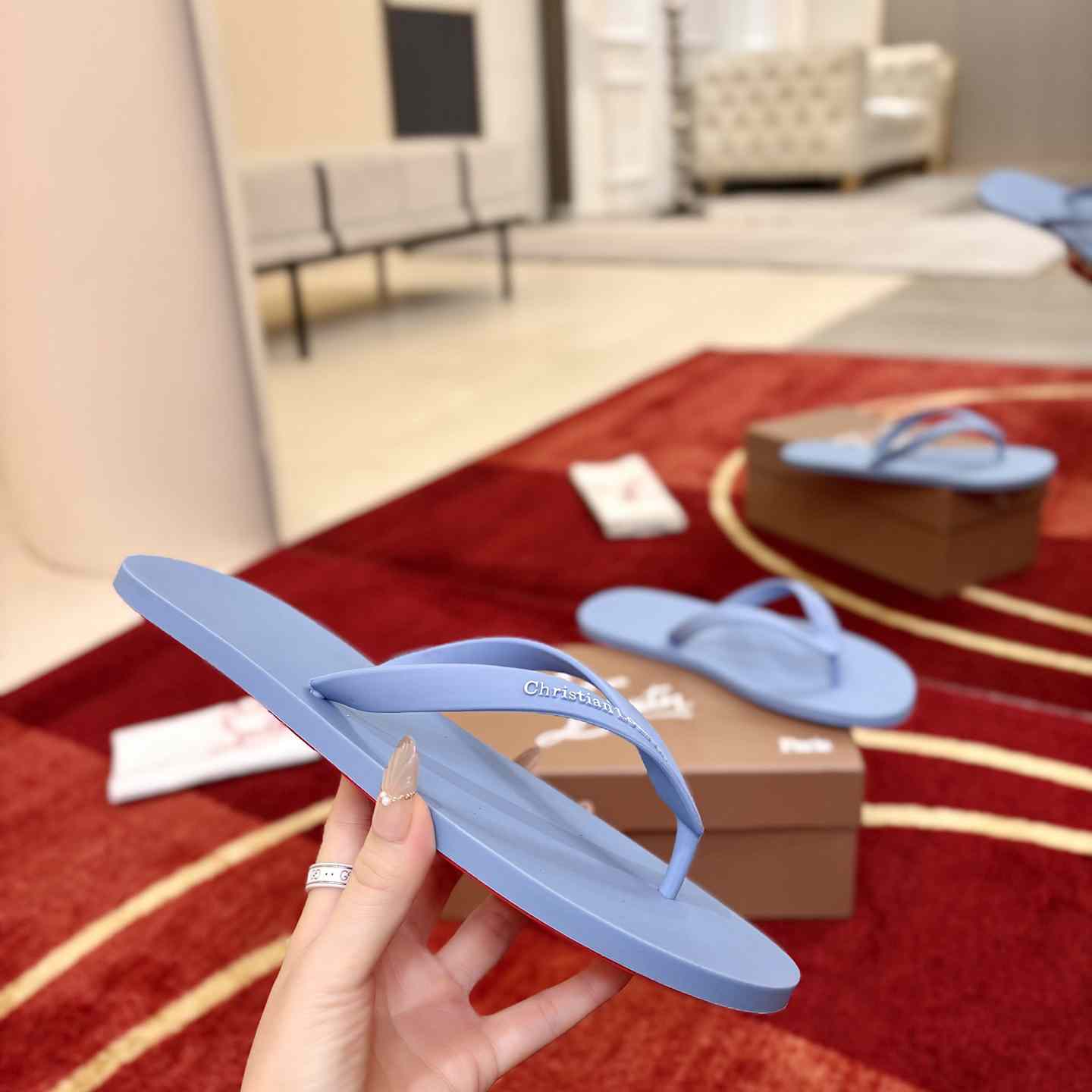 Christian Louboutin Logo Embossed Rubber Flip Flop - DesignerGu