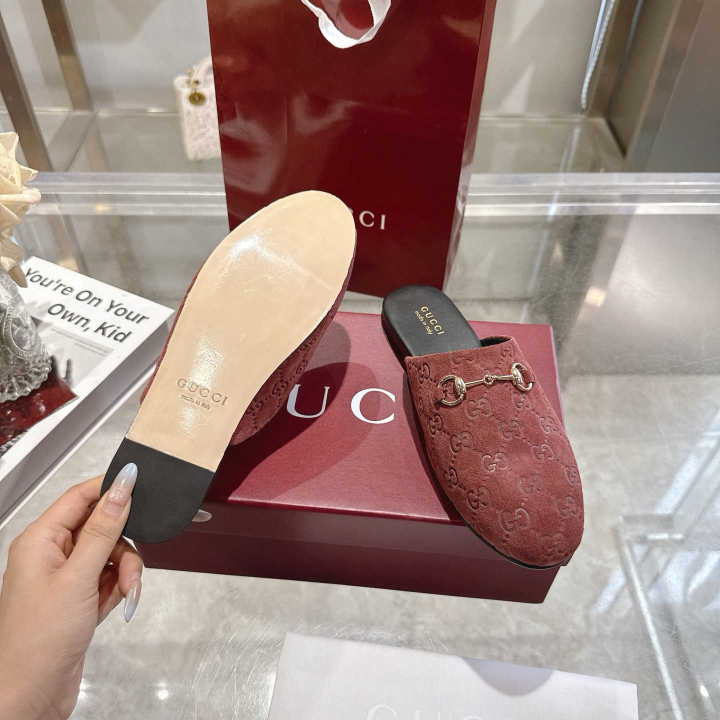 Gucci   Lucy Logo Suede Mule Loafers - DesignerGu