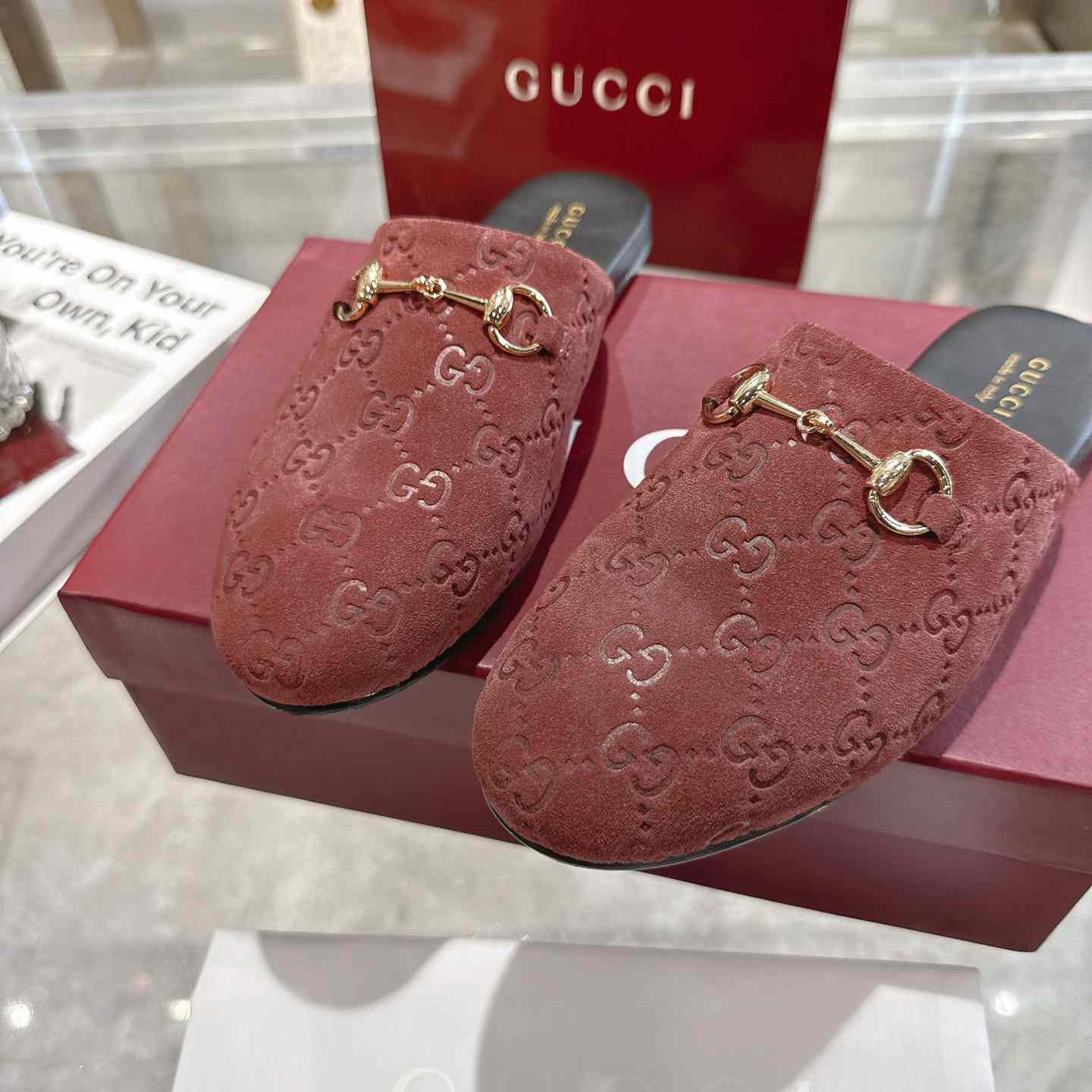 Gucci   Lucy Logo Suede Mule Loafers - DesignerGu
