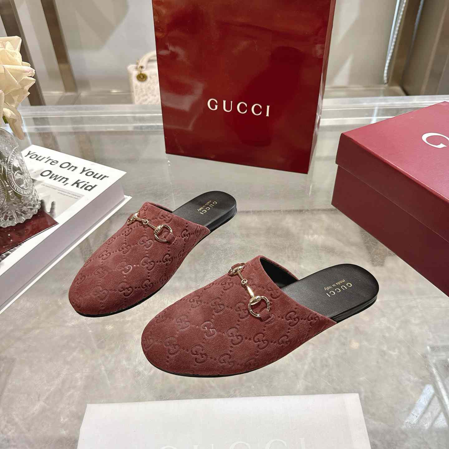 Gucci   Lucy Logo Suede Mule Loafers - DesignerGu