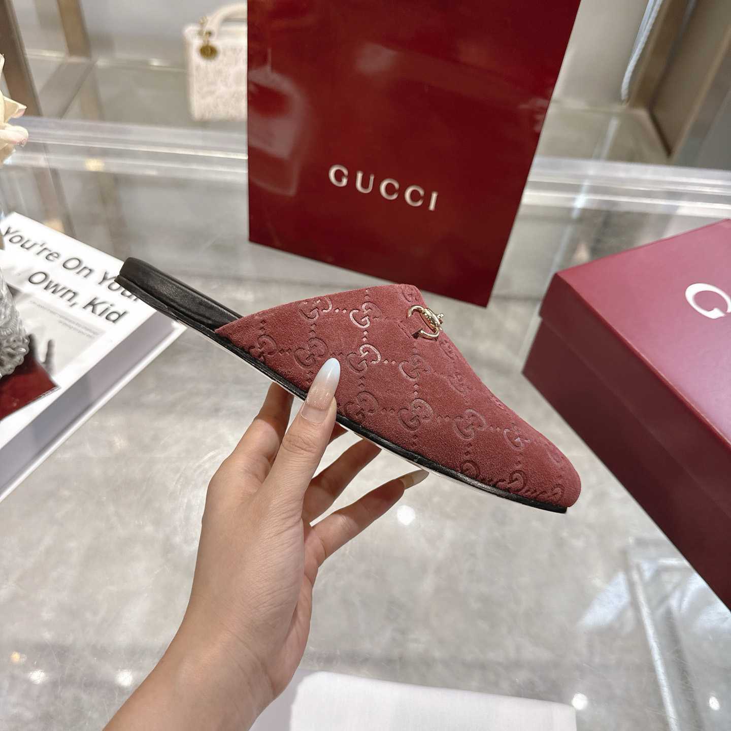 Gucci   Lucy Logo Suede Mule Loafers - DesignerGu