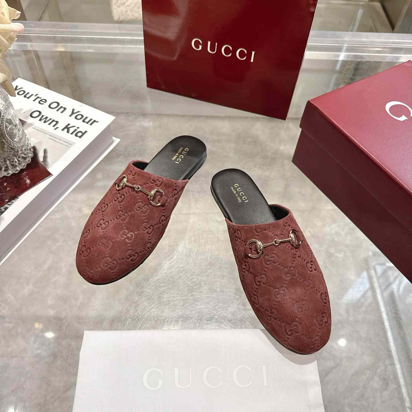 Gucci   Lucy Logo Suede Mule Loafers - DesignerGu