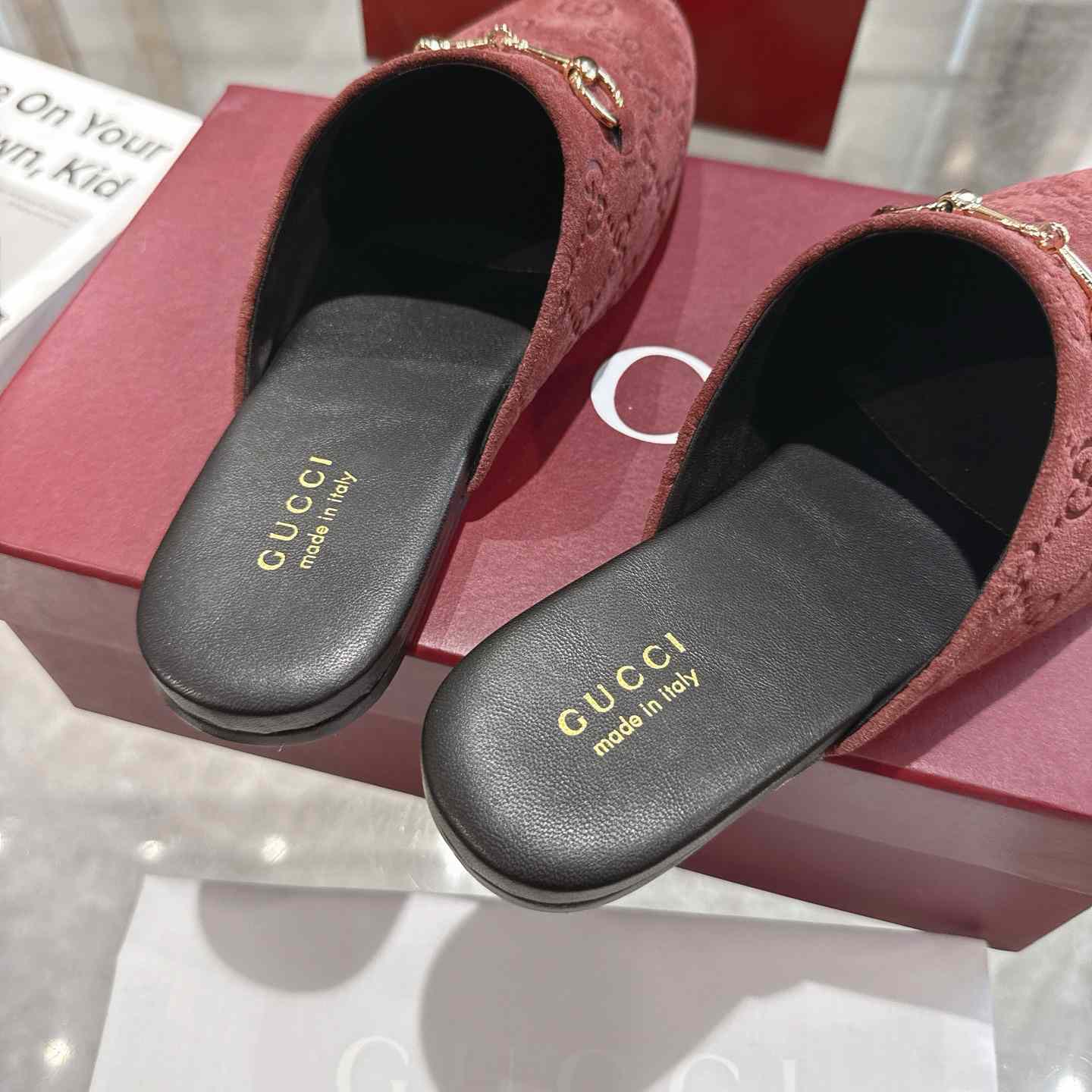 Gucci   Lucy Logo Suede Mule Loafers - DesignerGu