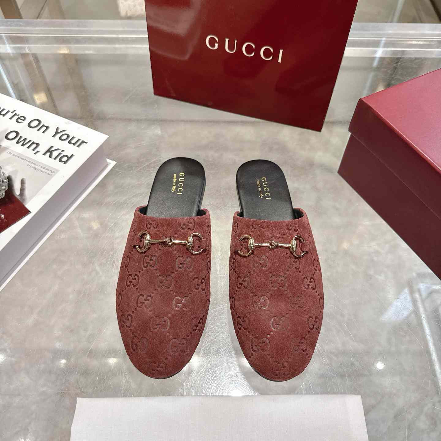 Gucci   Lucy Logo Suede Mule Loafers - DesignerGu