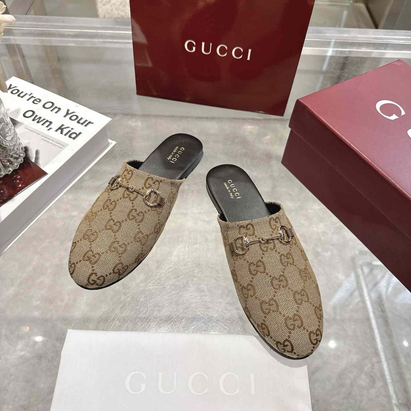 Gucci   Lucy Logo Suede Mule Loafers - DesignerGu