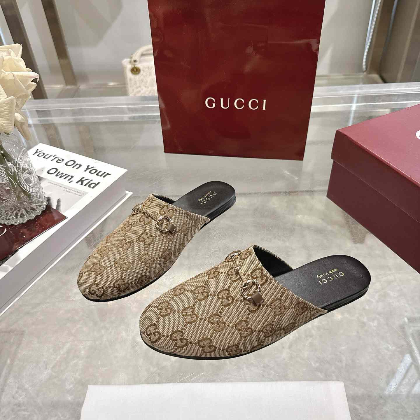 Gucci   Lucy Logo Suede Mule Loafers - DesignerGu