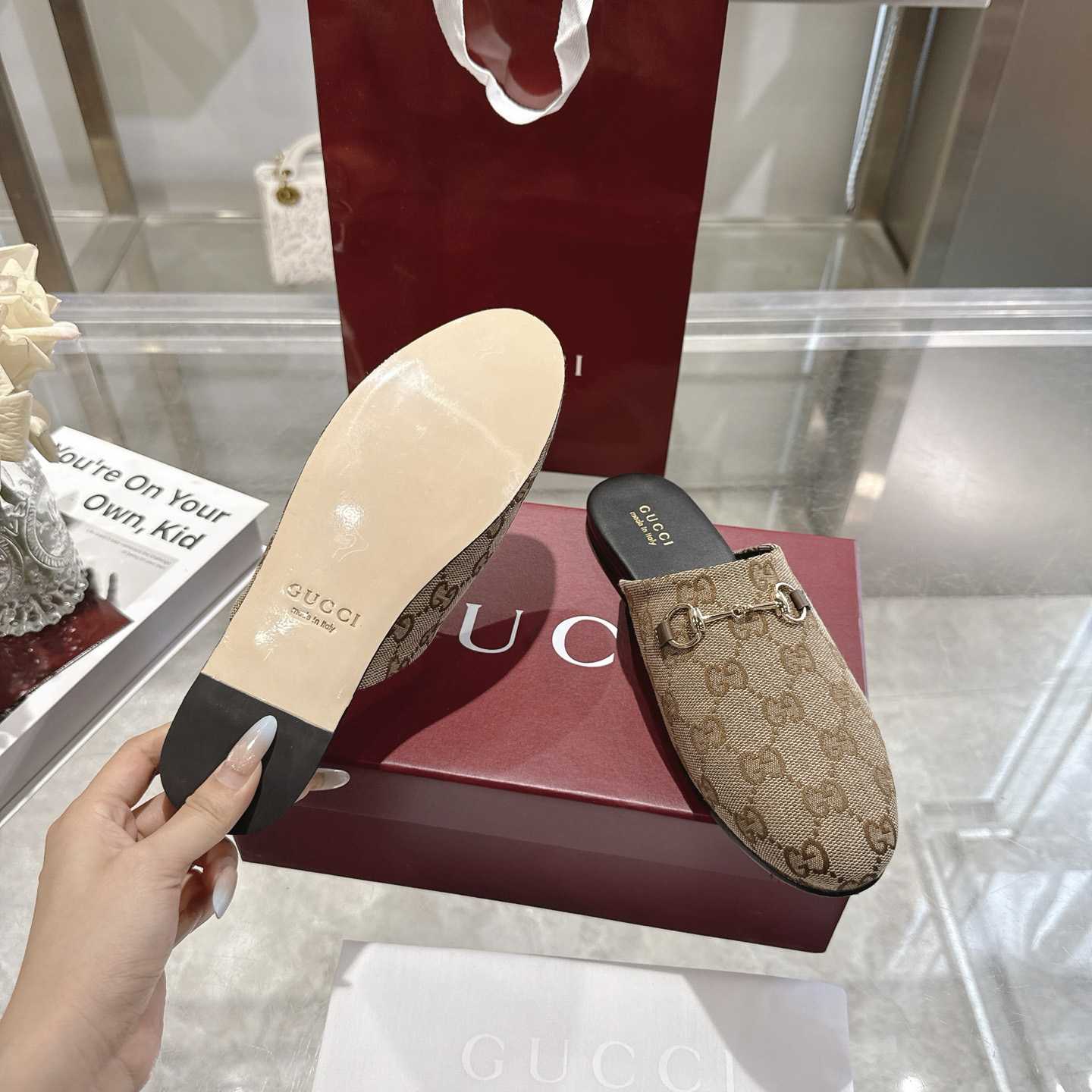 Gucci   Lucy Logo Suede Mule Loafers - DesignerGu