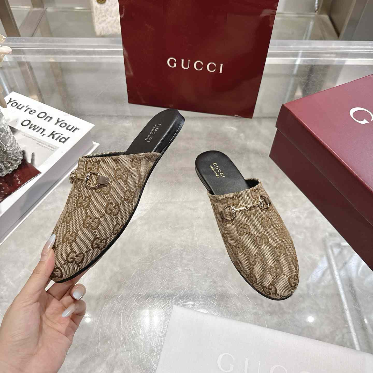 Gucci   Lucy Logo Suede Mule Loafers - DesignerGu