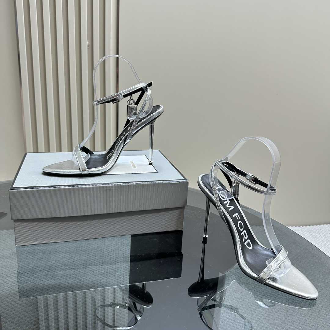 Tom Ford Padlock Metallic Stiletto Sandals - DesignerGu