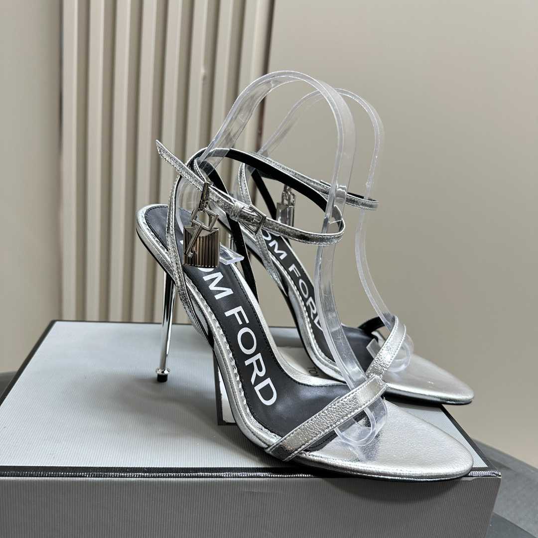 Tom Ford Padlock Metallic Stiletto Sandals - DesignerGu