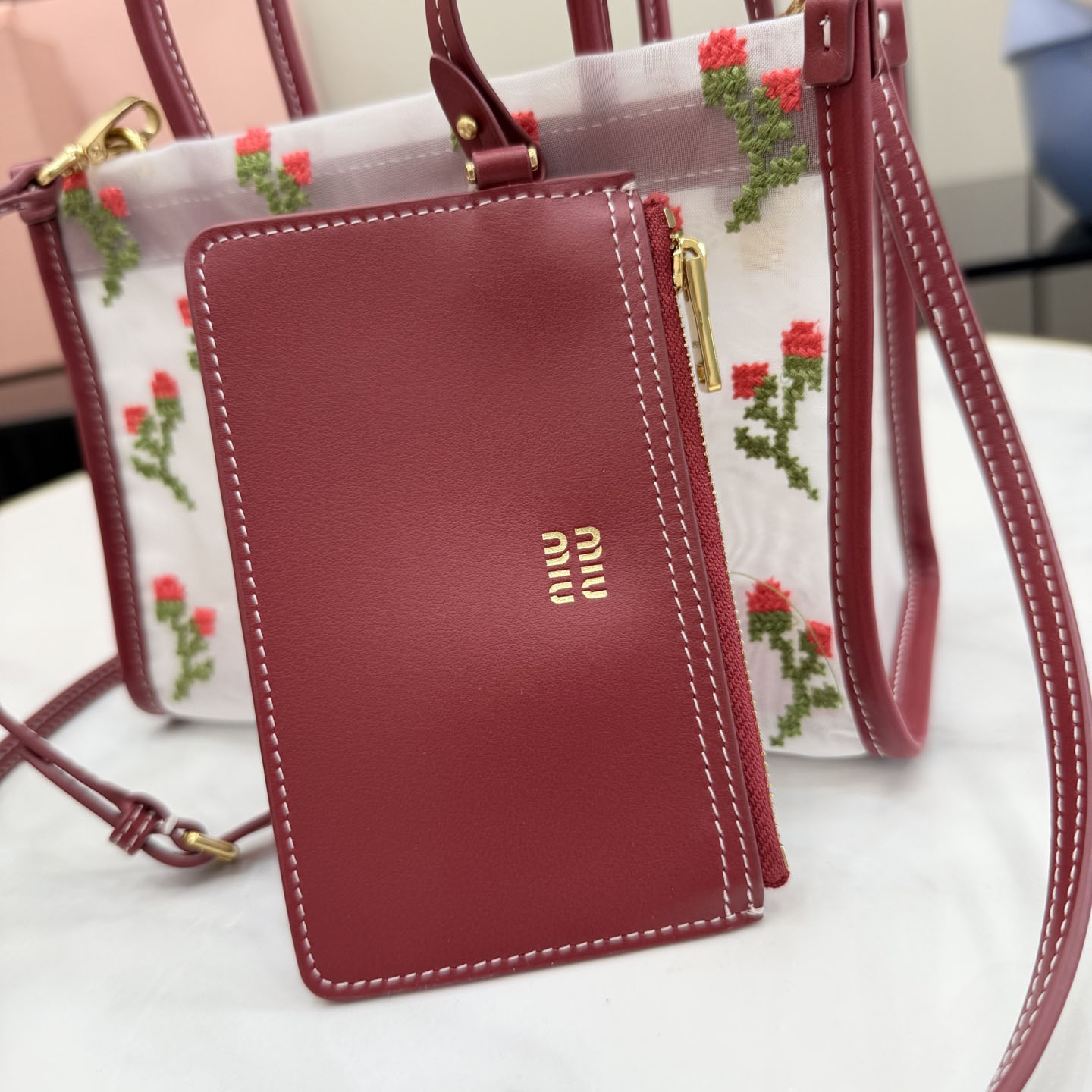 Miu Miu Embroidered Mesh Top-Handle Bag - DesignerGu