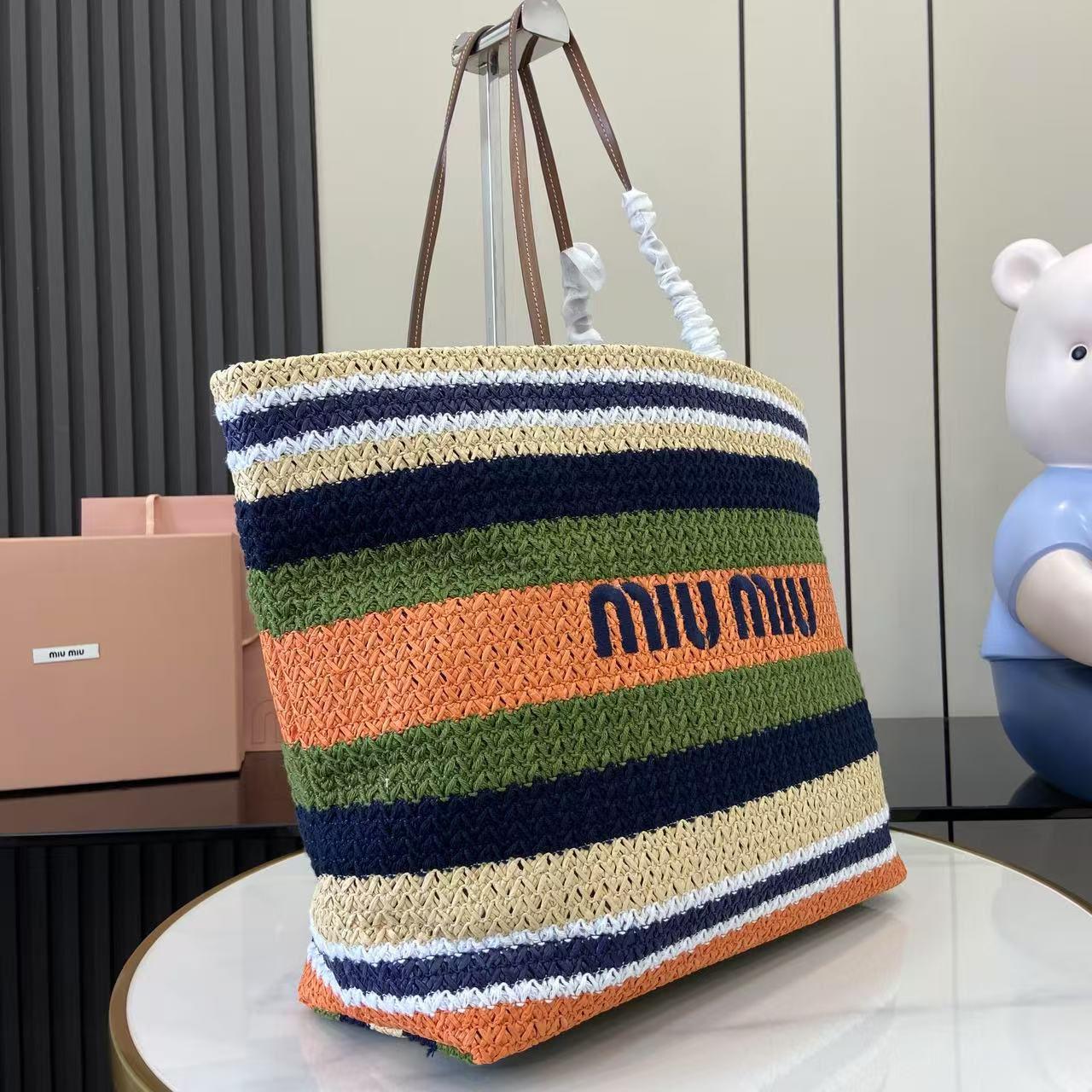 Miu Miu Raffia-Effect Woven ToteBag 5BG228 - DesignerGu