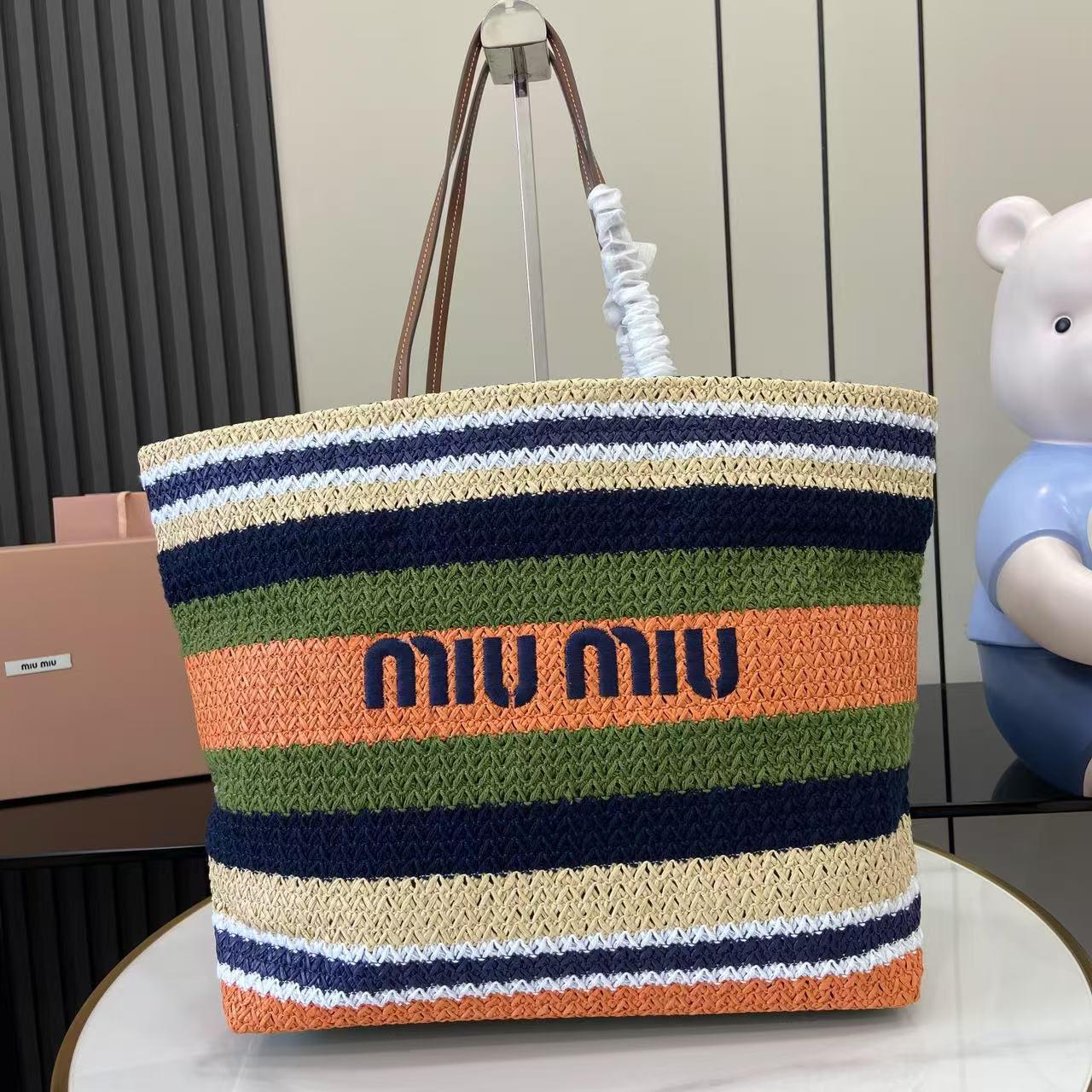 Miu Miu Raffia-Effect Woven ToteBag 5BG228 - DesignerGu