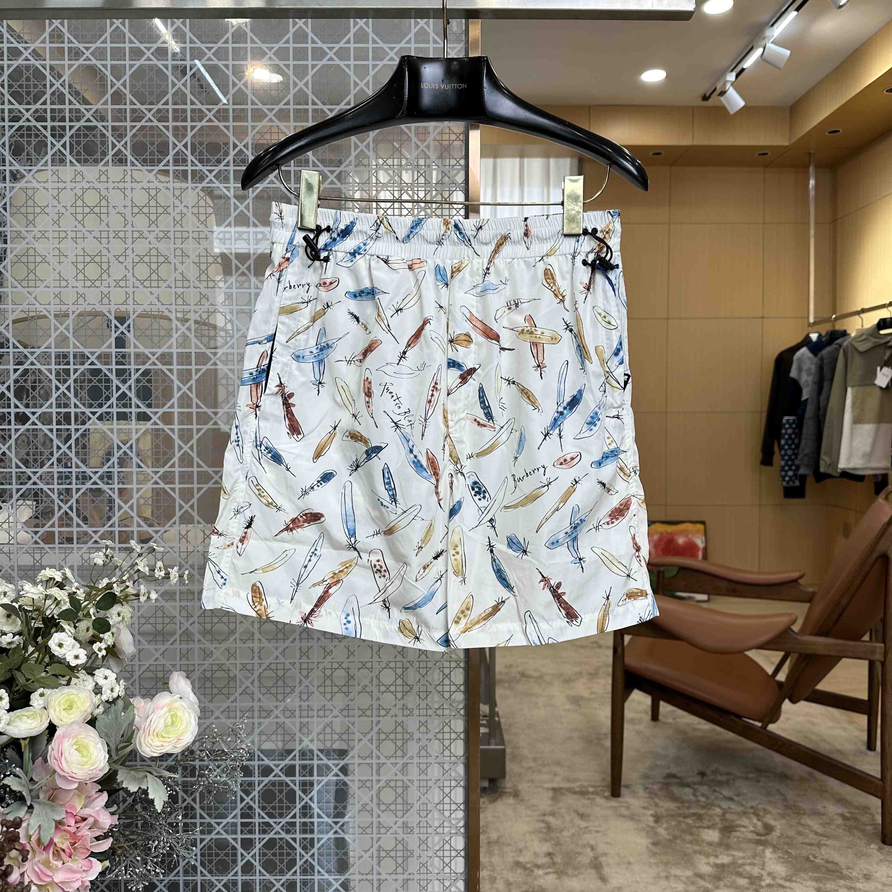 Burberry Feather Print Cotton Shorts - DesignerGu