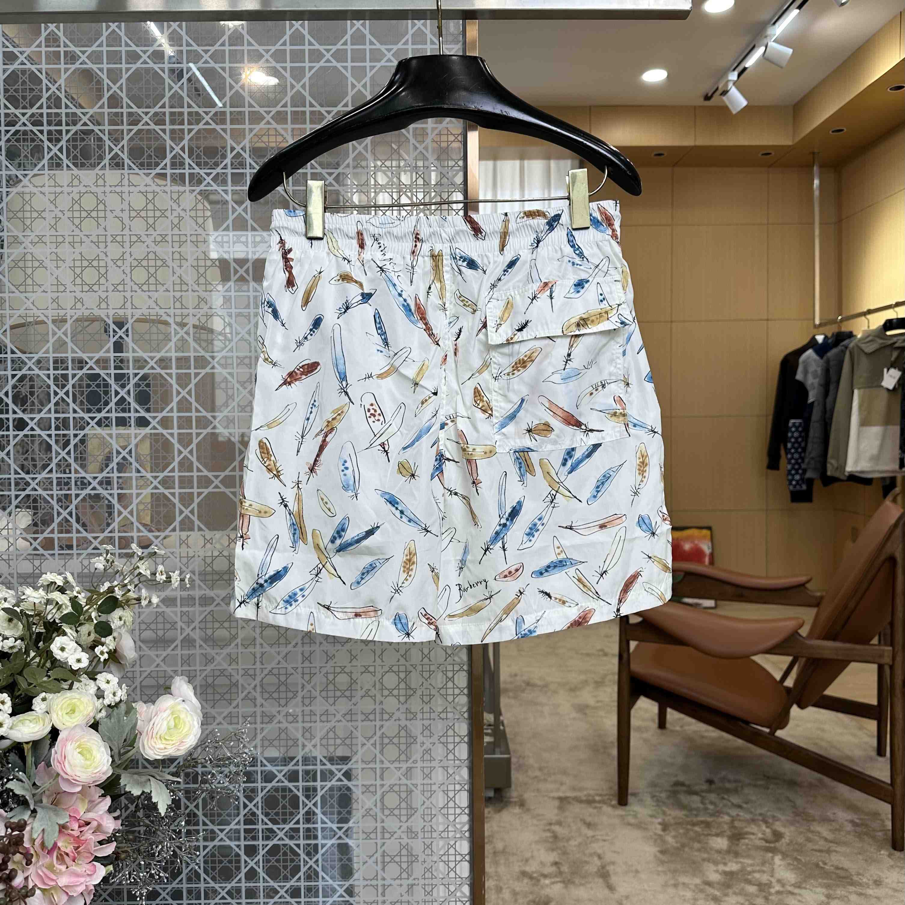 Burberry Feather Print Cotton Shorts - DesignerGu