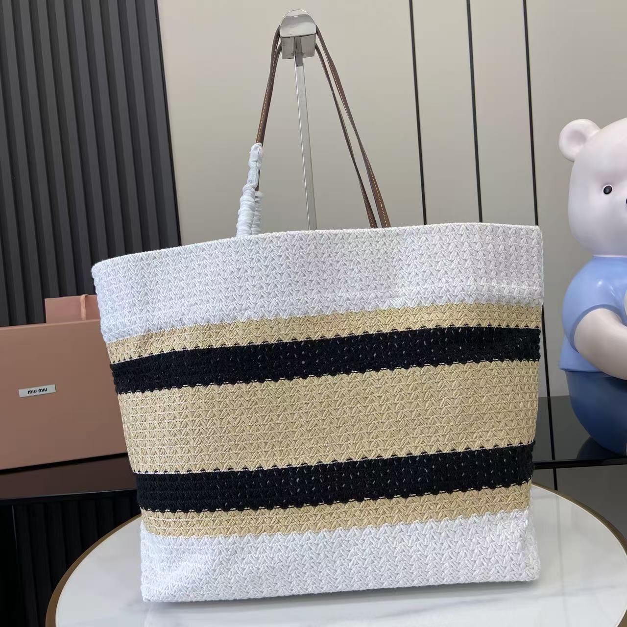 Miu Miu Raffia-Effect Woven ToteBag 5BG228 - DesignerGu