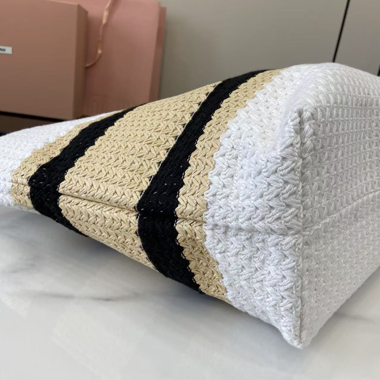 Miu Miu Raffia-Effect Woven ToteBag 5BG228 - DesignerGu