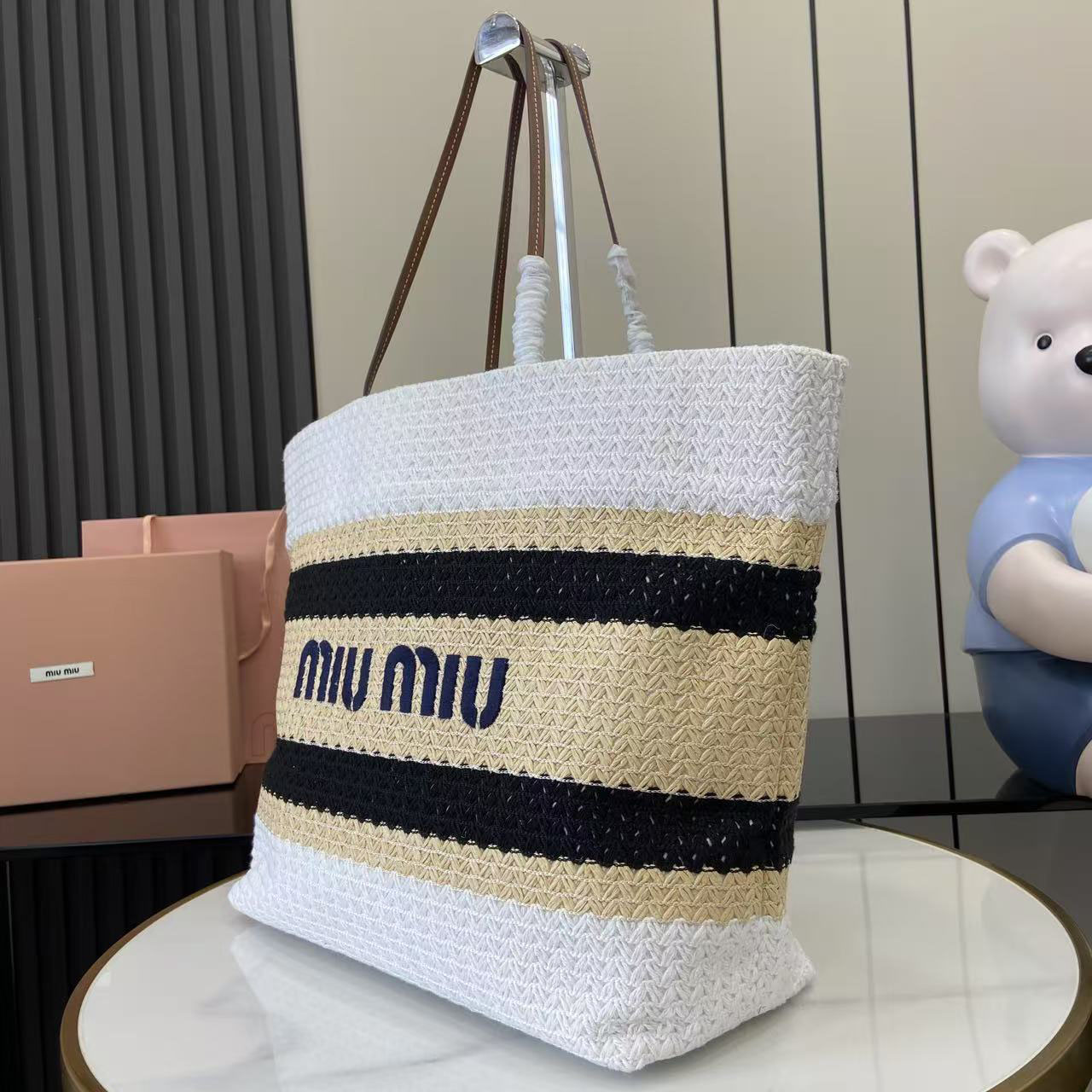 Miu Miu Raffia-Effect Woven ToteBag 5BG228 - DesignerGu
